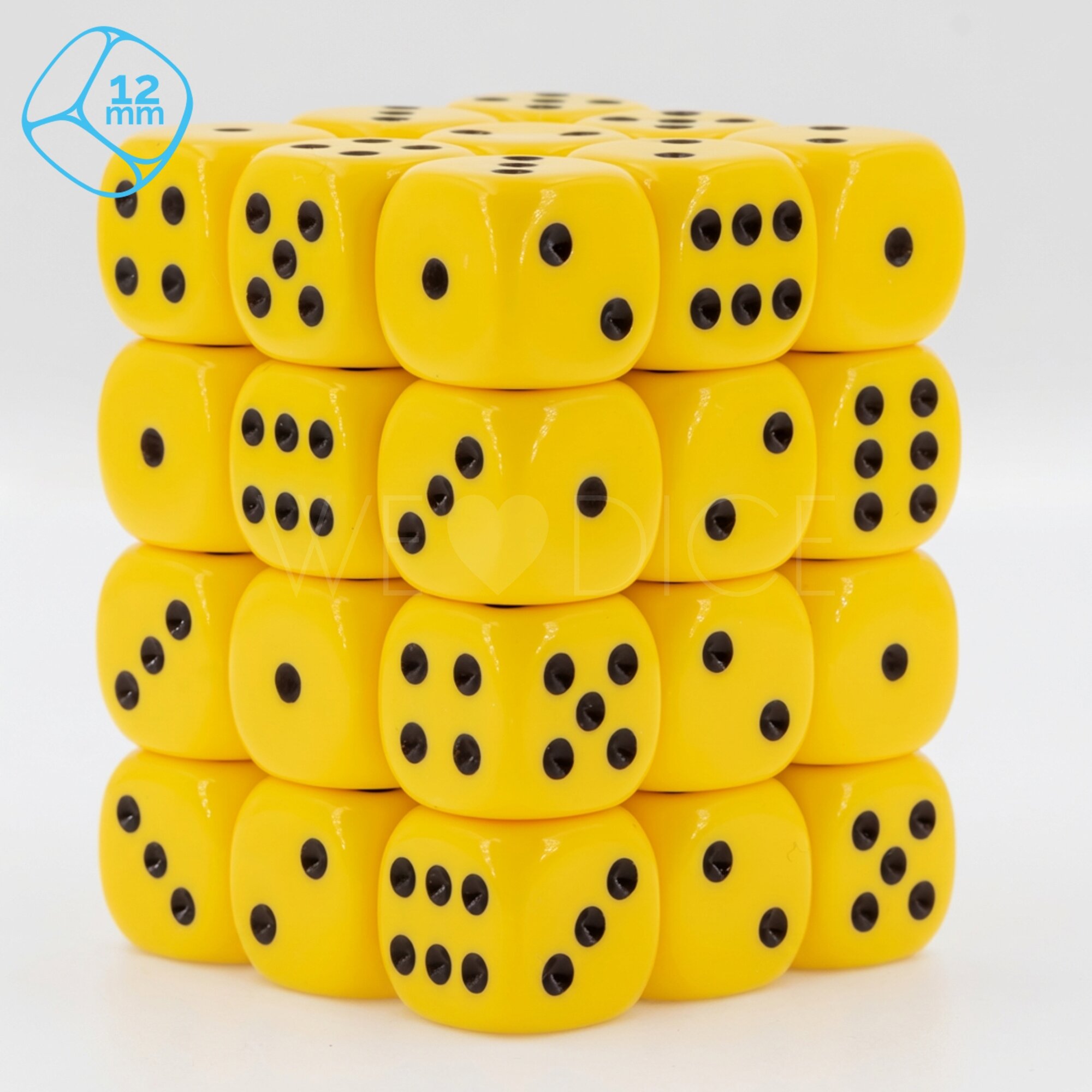 Opaque yellow / black 12mm D6 Dice Set  (36Pcs)