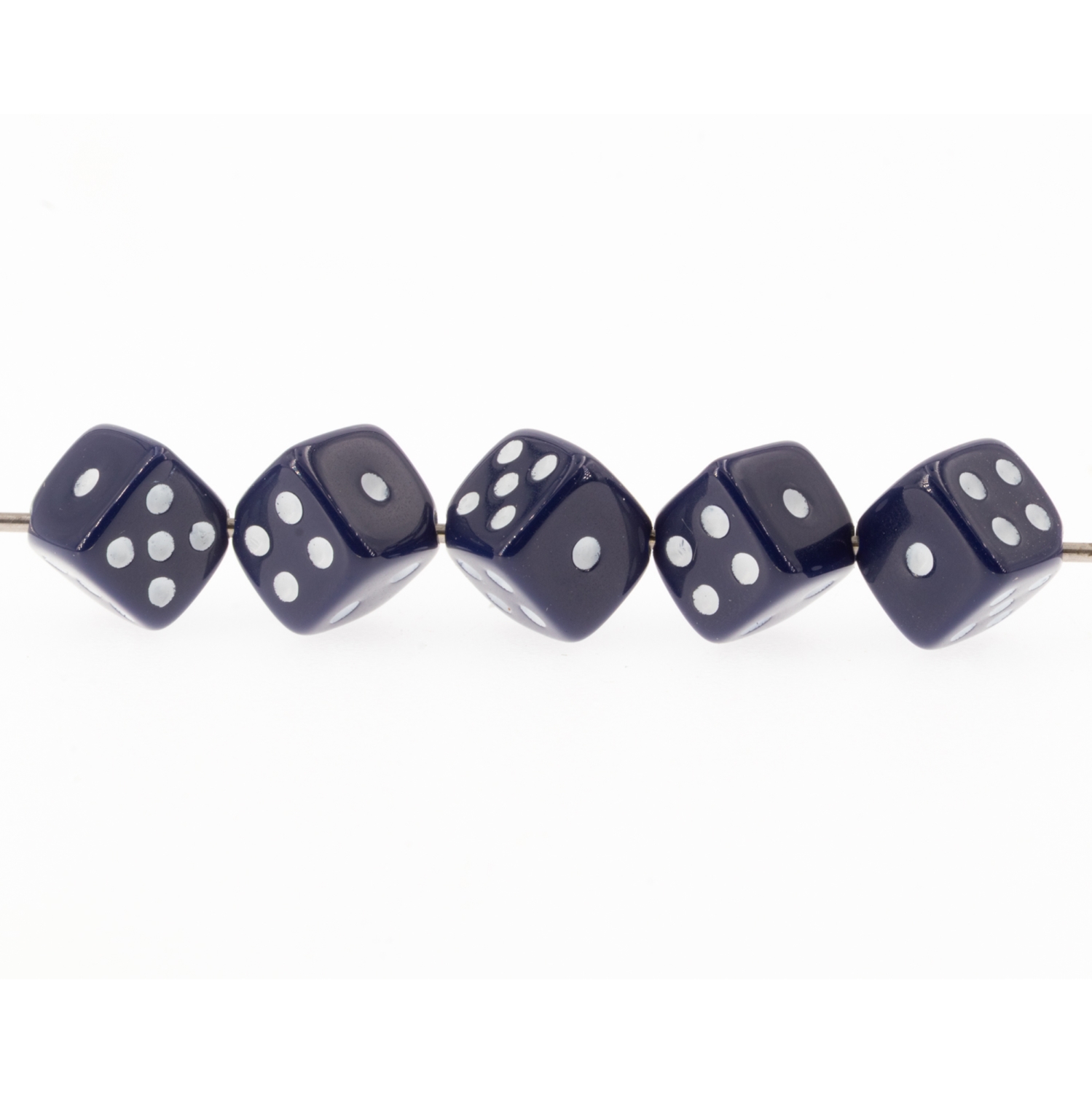  5mm Dice bead - dark blue / white Opaque, in