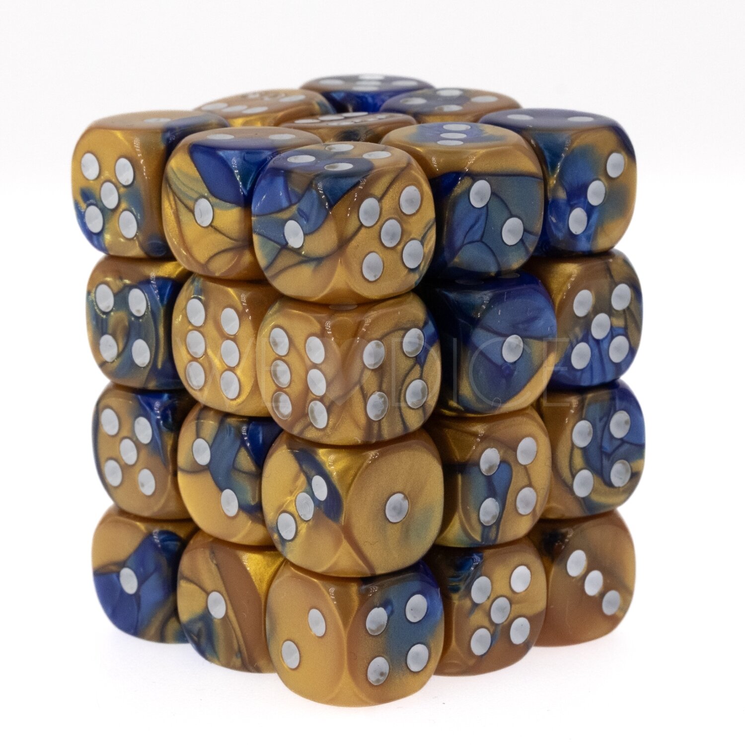 Gemini® Blau-Gold / weiß 12mm W6 Würfel Set (36 Würfel)