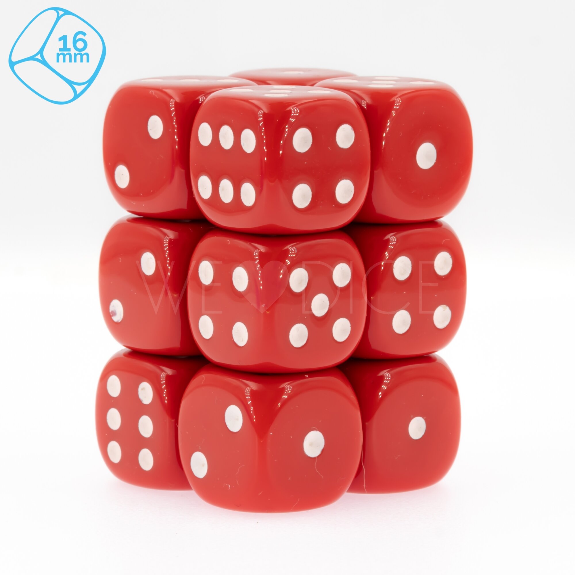 Opaque red / white 16mm D6 Dice Set  (12Pcs)