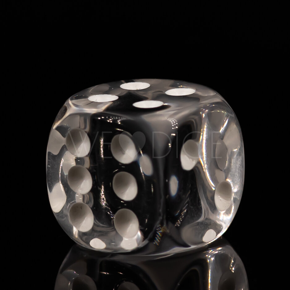 Transparent Clear / weiß 12mm W6 Würfel mit Punkten (1 Stück)