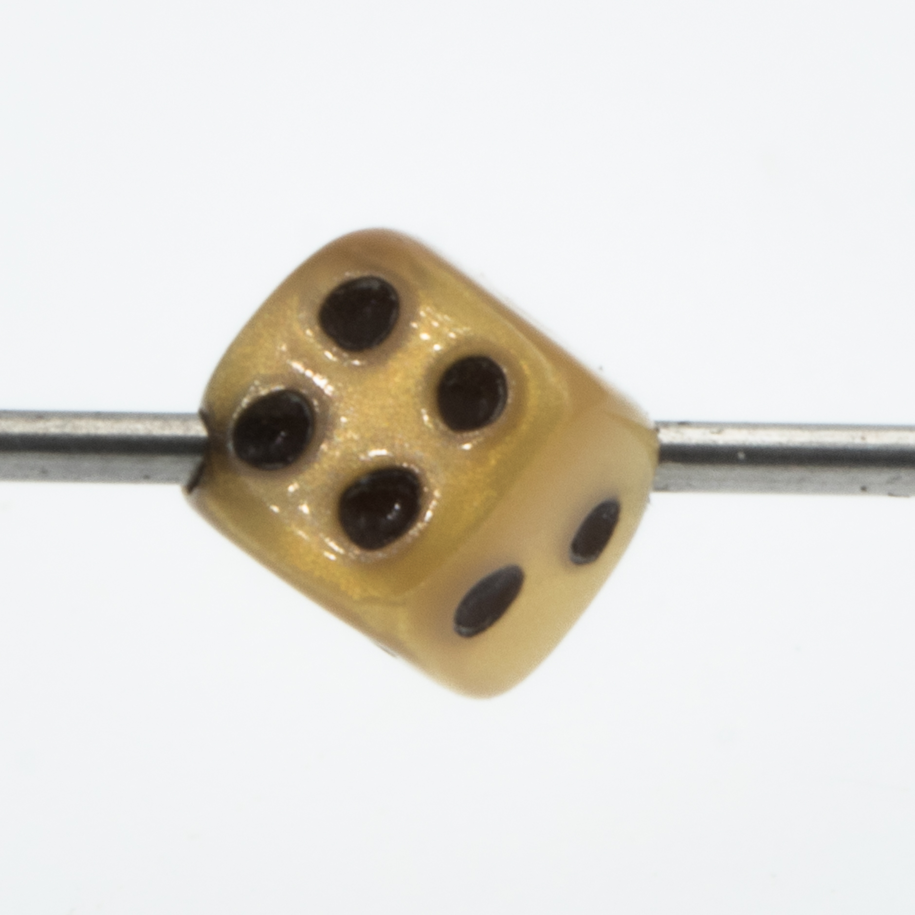  5mm Dice bead - golden color / black Silk, in