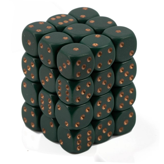 Satt puder grün / kupfer 12mm W6 Würfel Set (36 Würfel)