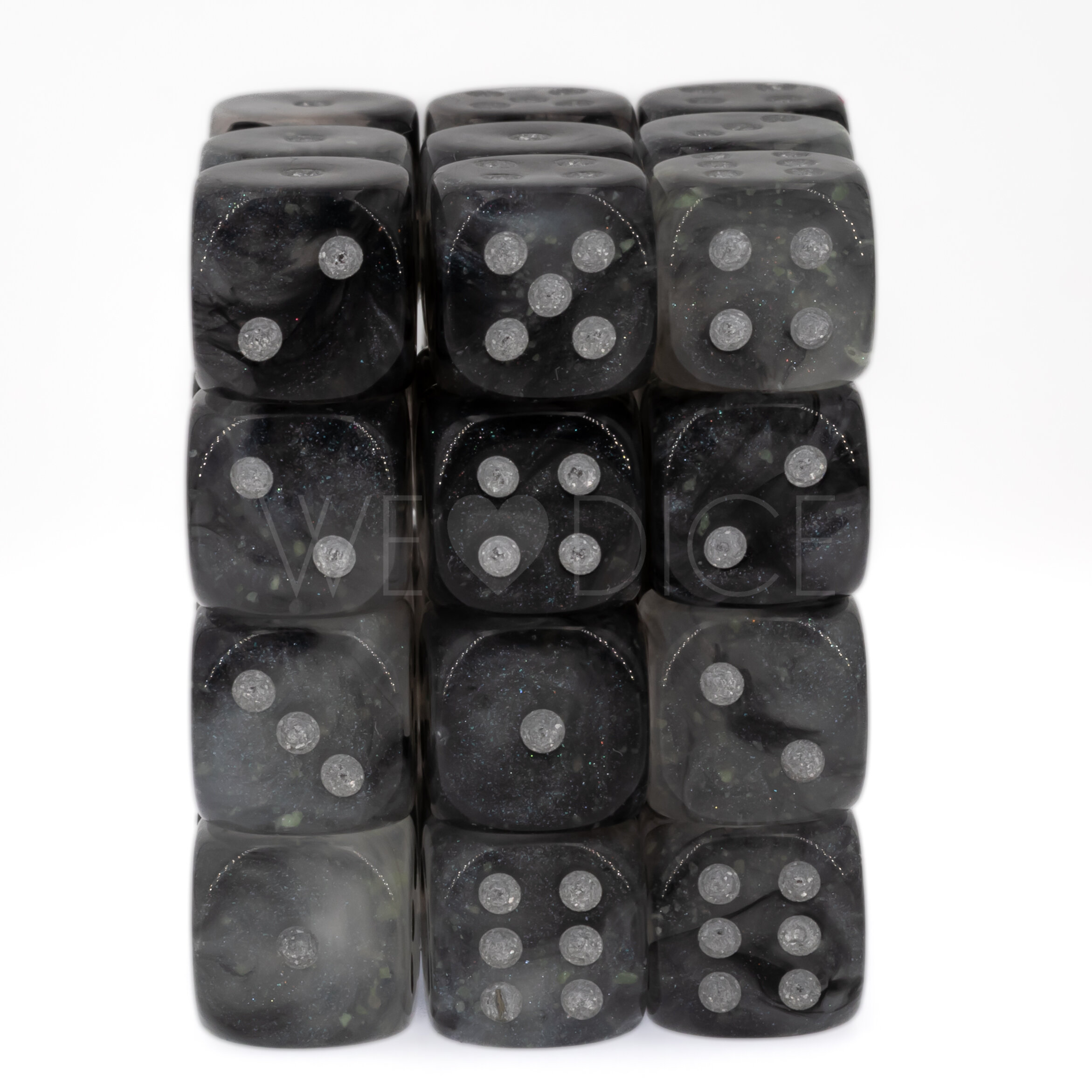 Borealis® Light smoke / silber 12mm W6 Würfel Set (36 Würfel)