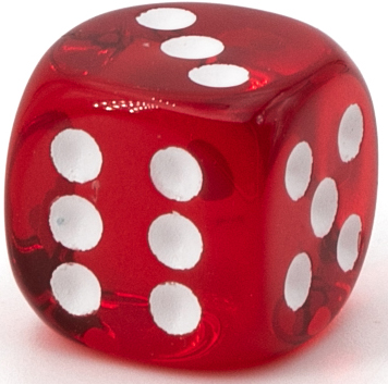 30mm W6 Würfel in rot transparent / weiß