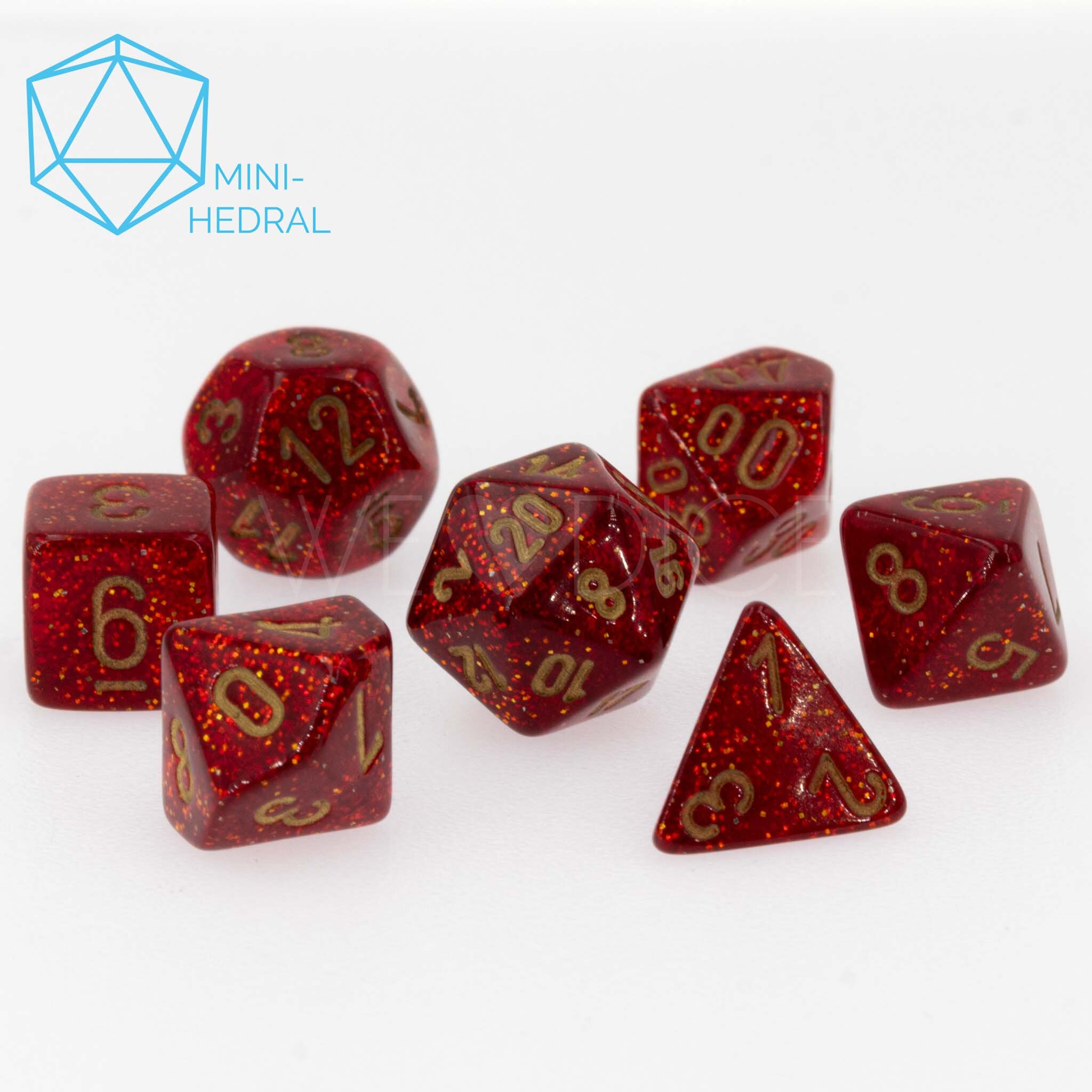 Mini-hedral Glitter Polyhedral Ruby / Gold 7-Würfel Set