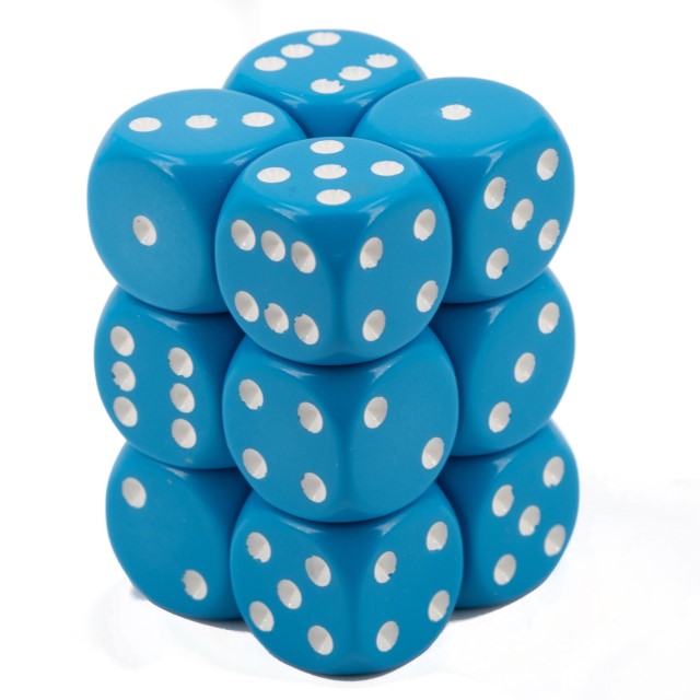 Satt hellblau / weiß 16mm W6 Würfel Set (12 Würfel)