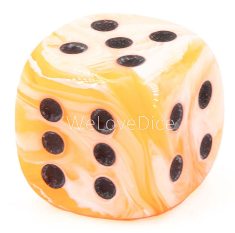 25mm  D6 Dice in ice cream orange / black Marbled