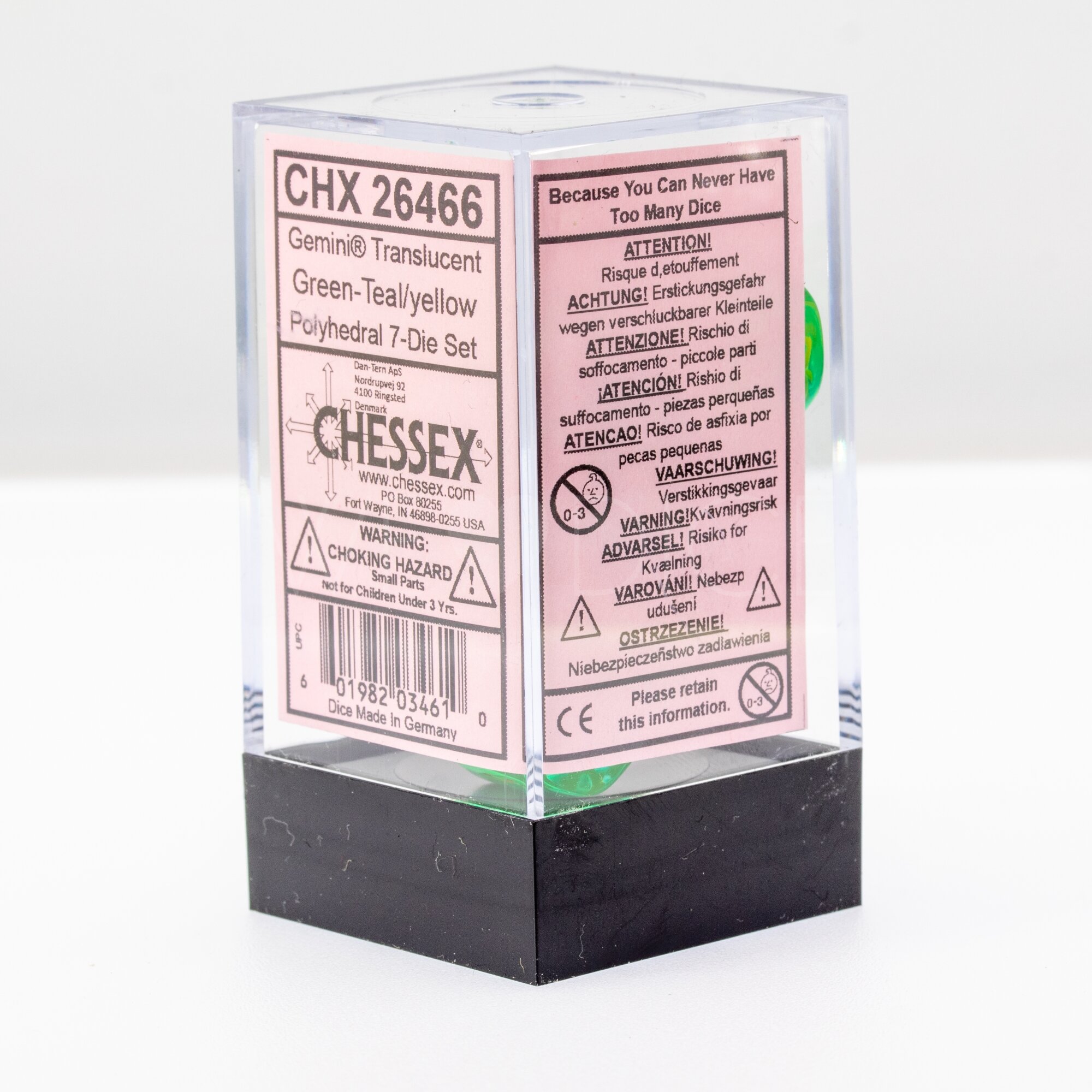 Gemini®, Transparent Polyhedral Grün-Blaugrün / gelb 7-Würfel Set