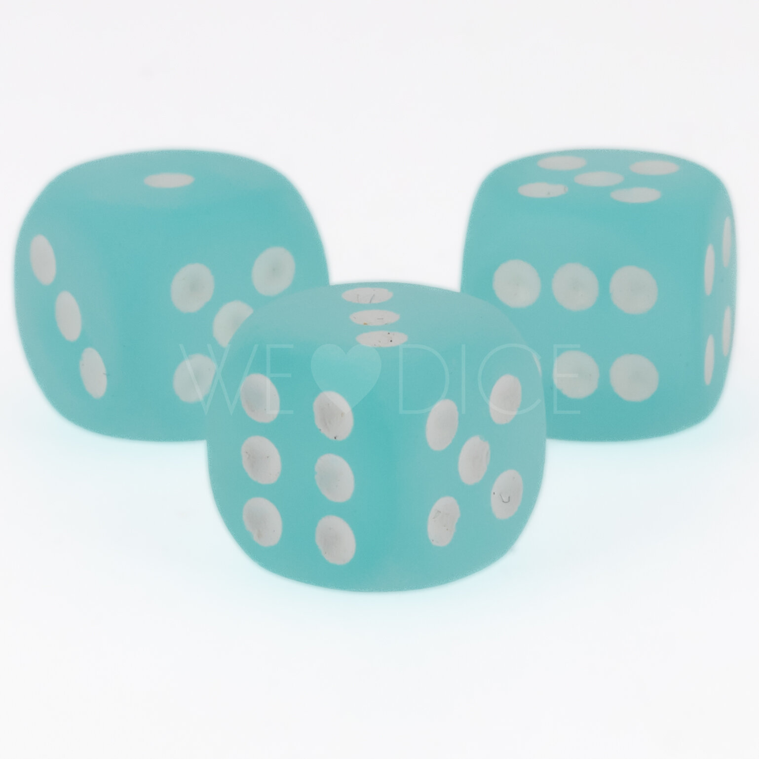 Frosted Teal / white 12mm D6 dice w/pips (1 piece)