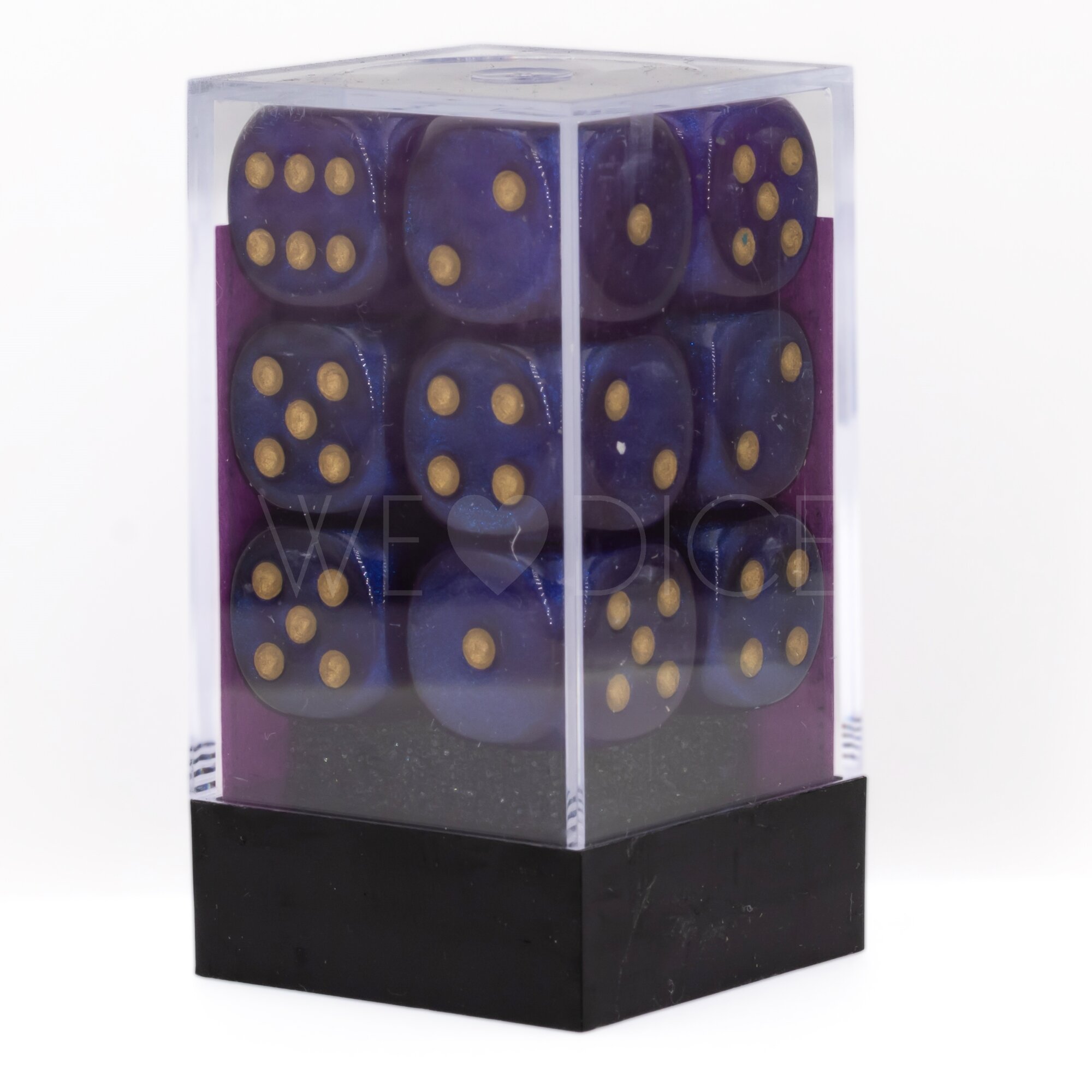 Borealis® Königsviolett / Gold 16mm W6 Würfel Set (12 Würfel)