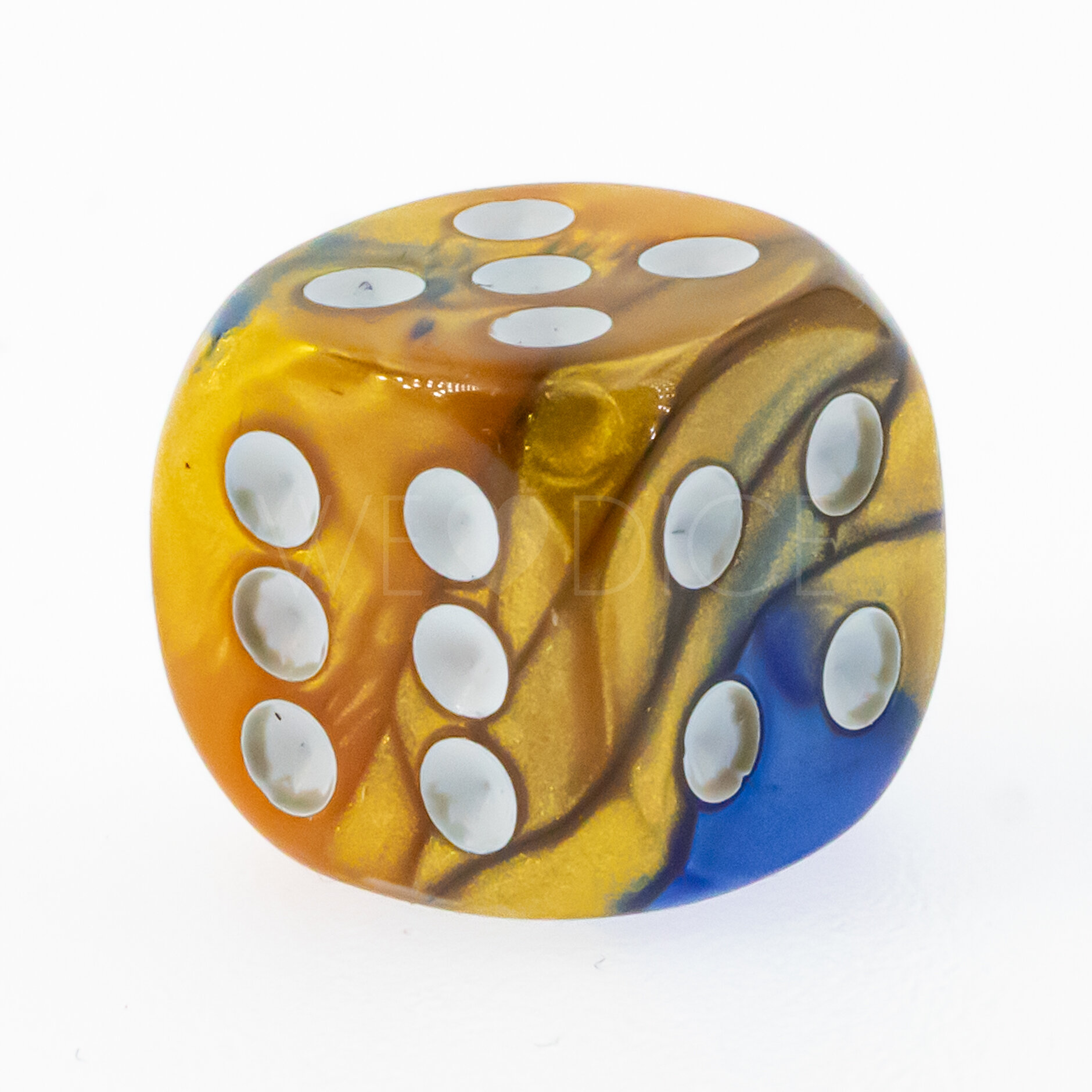 Gemini® Blau-Gold / weiß 12mm W6 Würfel mit Punkten (1 Stück)