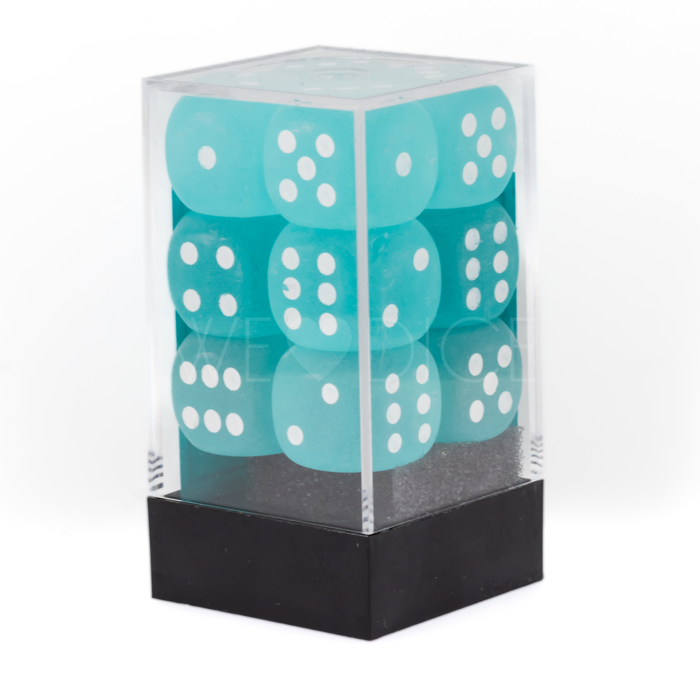 Frosted Blaugrün / Weiß 16mm W6 Würfel Set (12 Würfel)