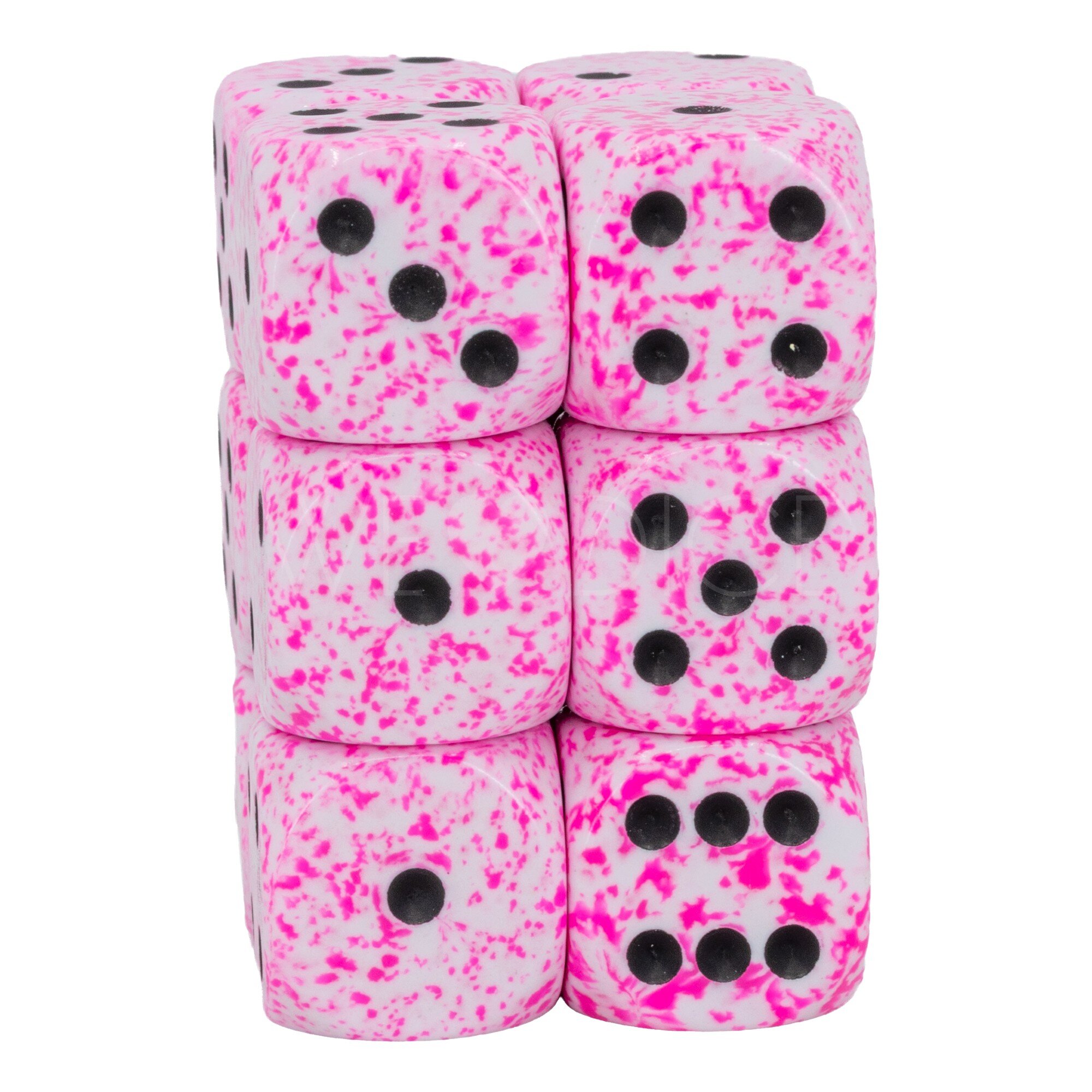Speckled® Pink / black 16mm W6 Würfel Set (12 Würfel)
