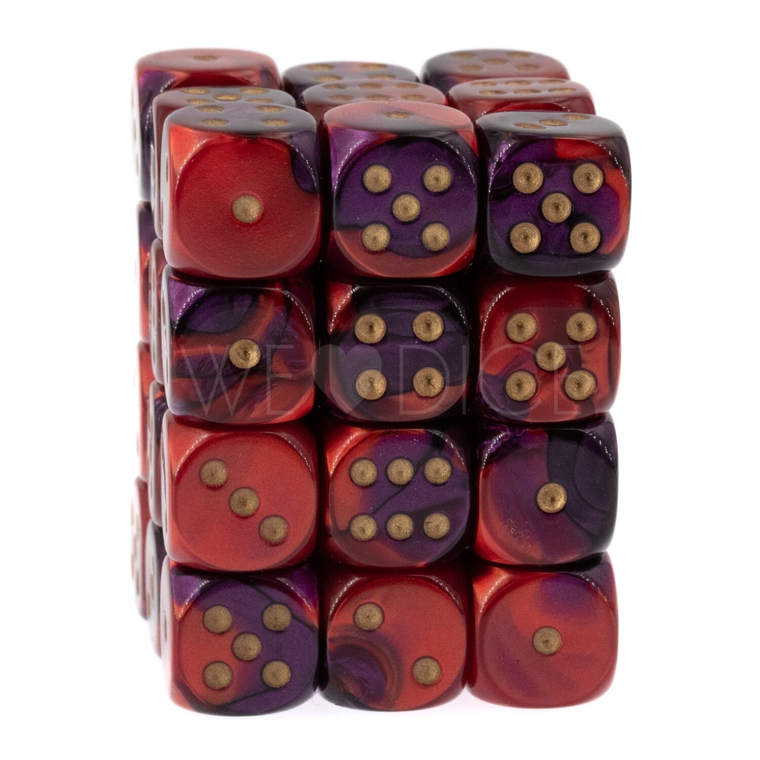Gemini® Lila-Rot / gold 12mm W6 Würfel Set (36 Würfel)