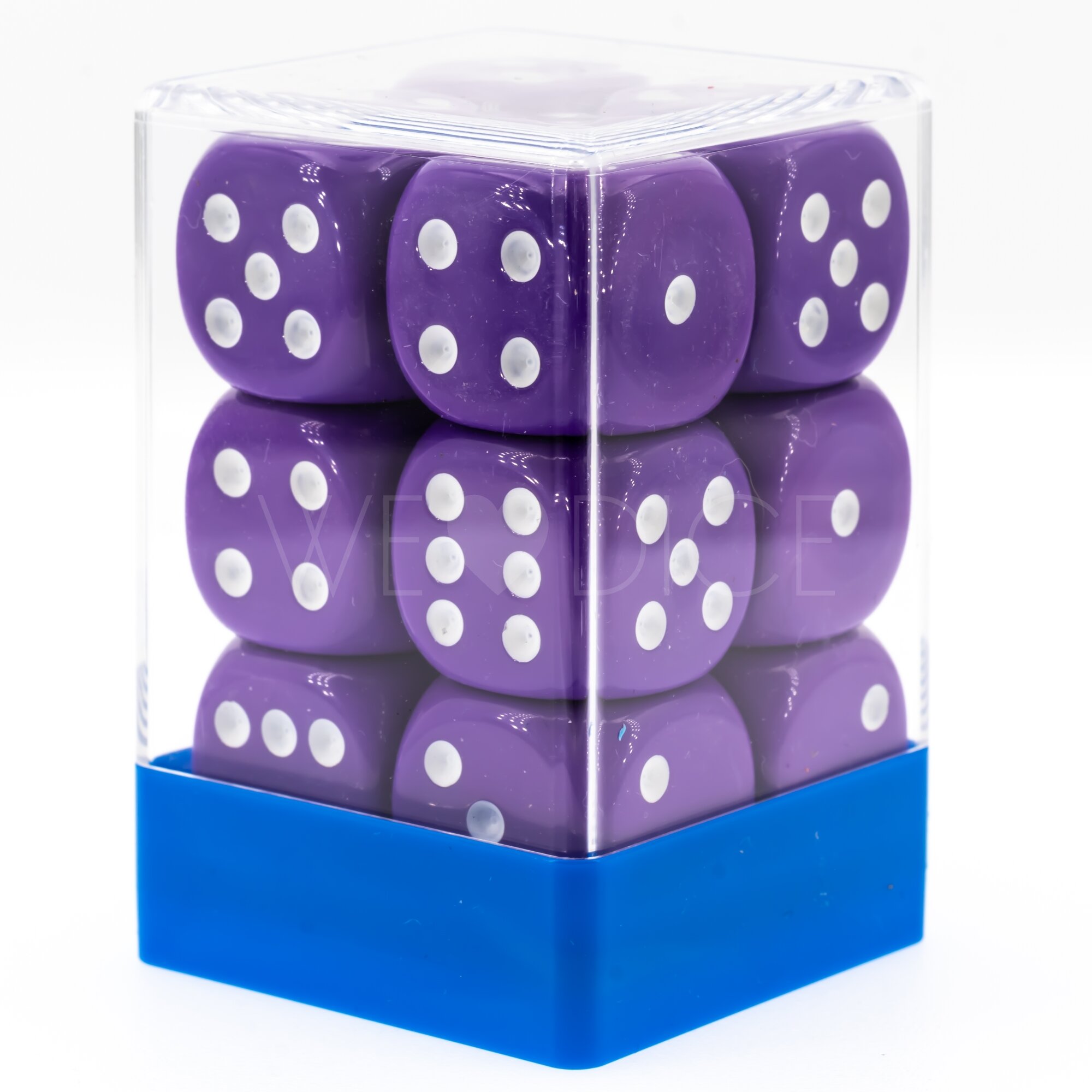 Opaque purple / white 18mm D6 Dice Set  (12 Pcs)