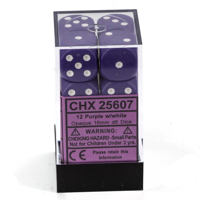 Satt lila / weiß 16mm W6 Würfel Set (12 Würfel)