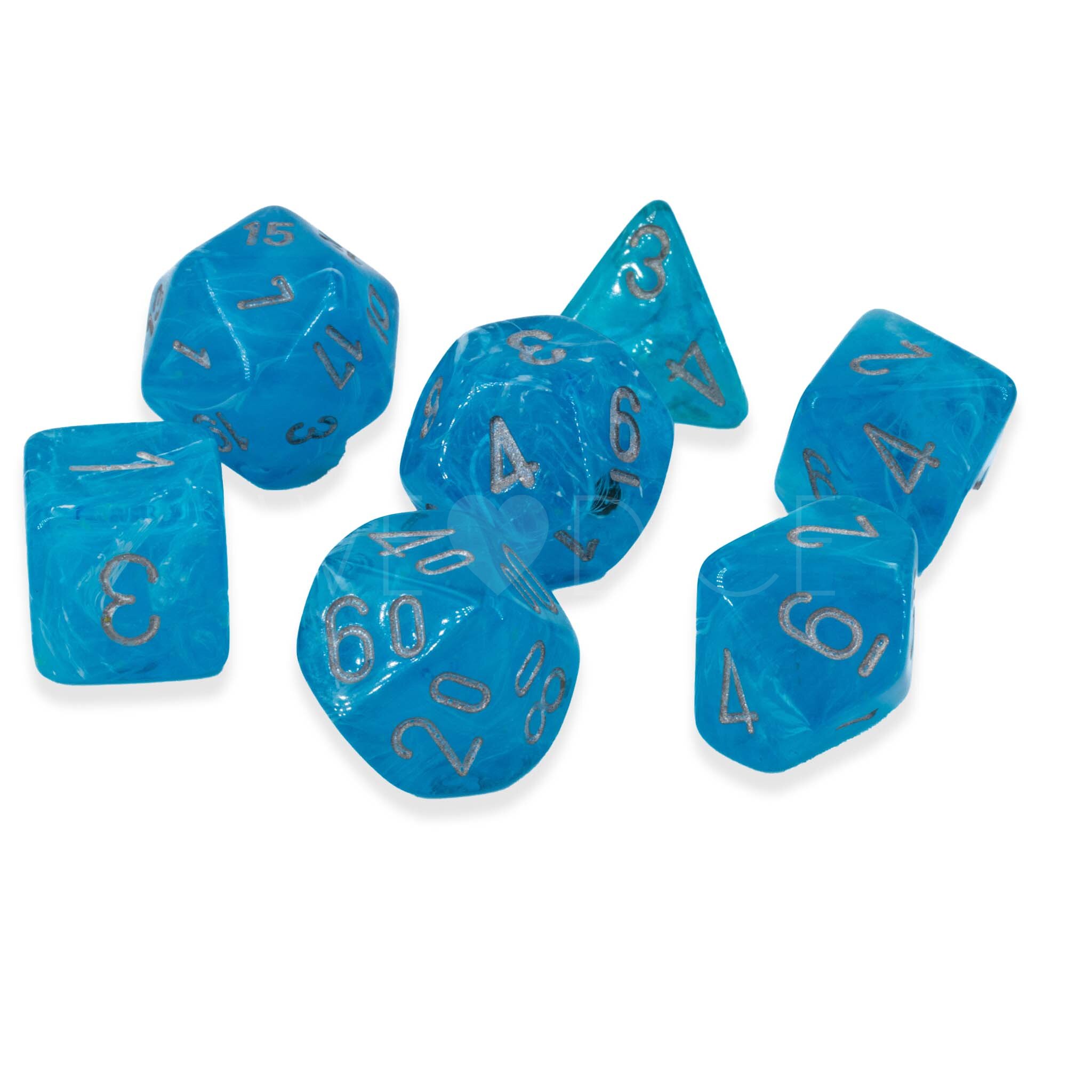 Luminary™ Mega-hedral™  Polyhedral Sky / silver 7-DieSet