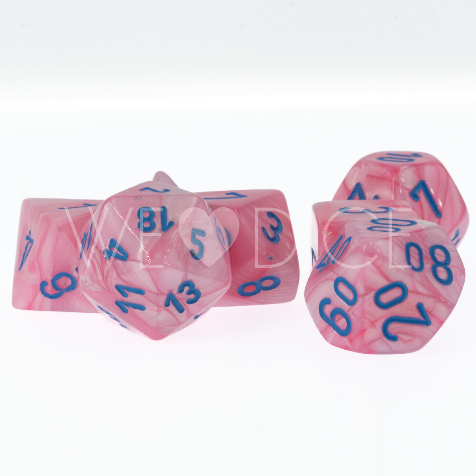 LabDice Lustrous  Lustrous Pink w/blue  Set 7 Stück