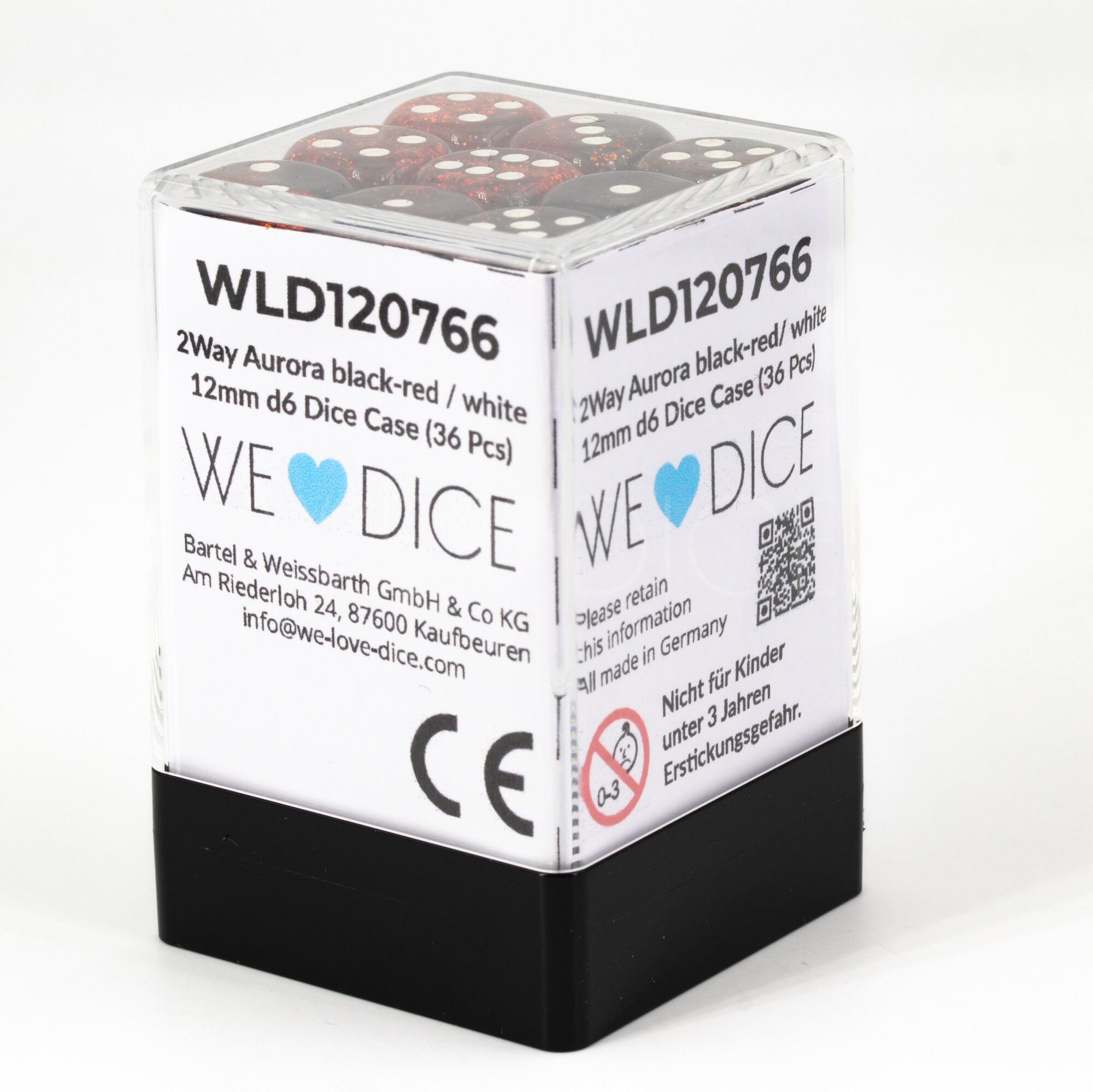 2-Ton glitzer rot schwarz / weiss 12mm W6 Set (36 Stück)