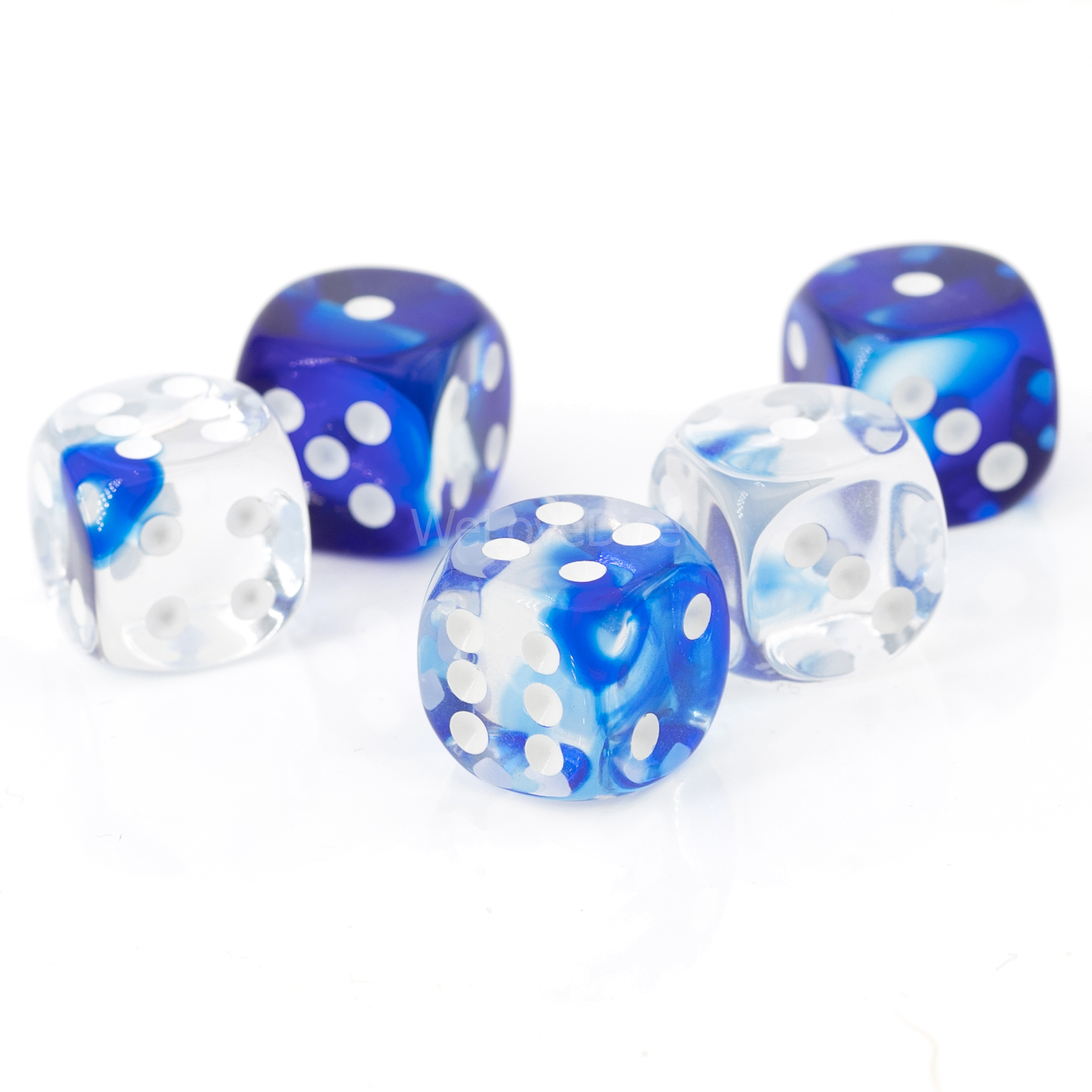 16mm  D6 Dice in translucent blau / wite 2-way