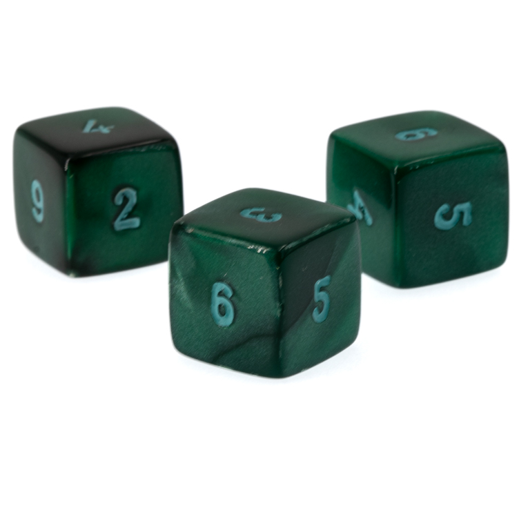 D6 dice in silken moss / green silk