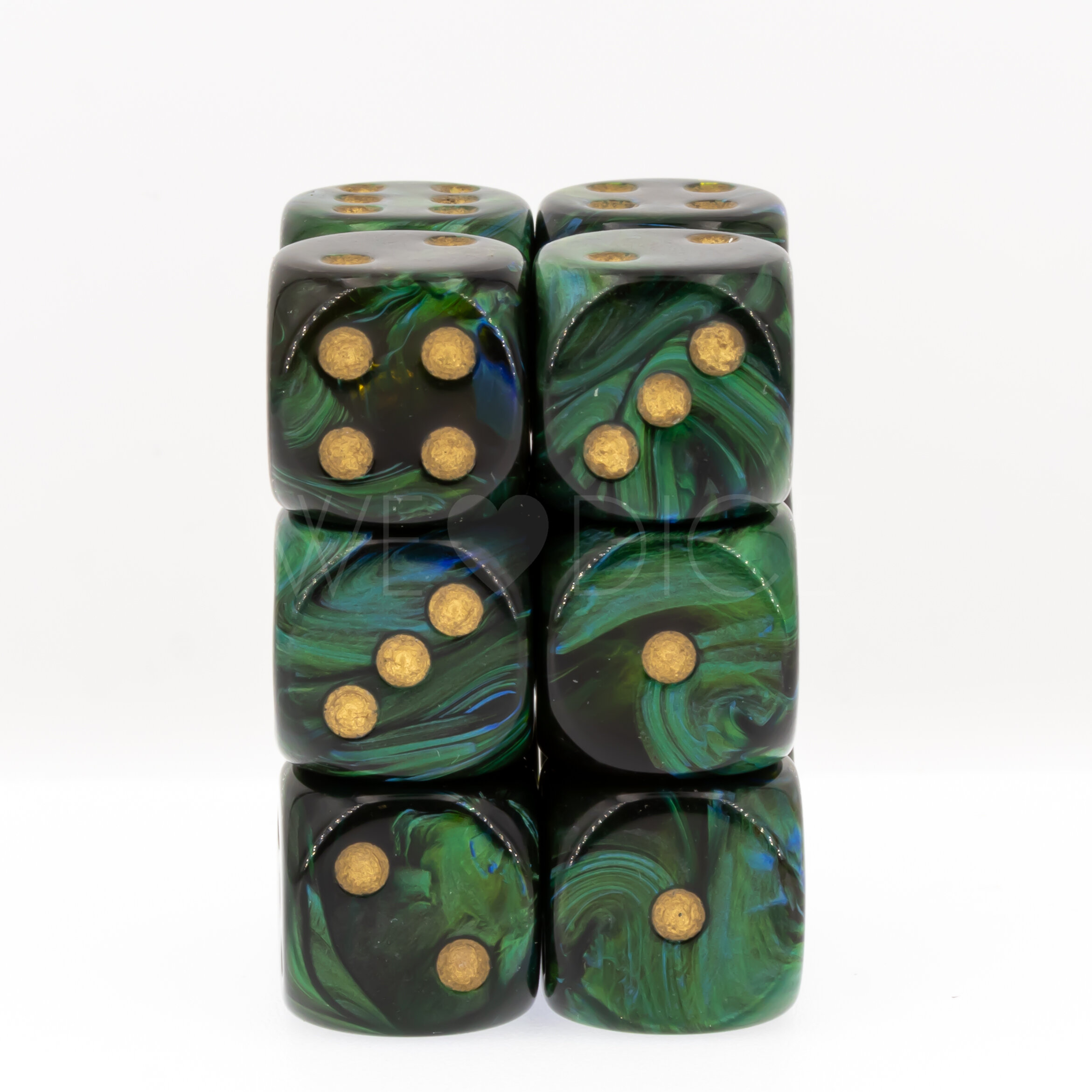 Scarab® Jade / Gold 16mm W6 Würfel Set (12 Würfel)