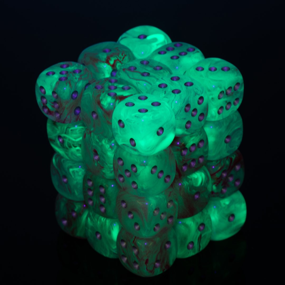 Ghostly Glow™ pink / silber 12mm W6 Würfel Set (36 Würfel)