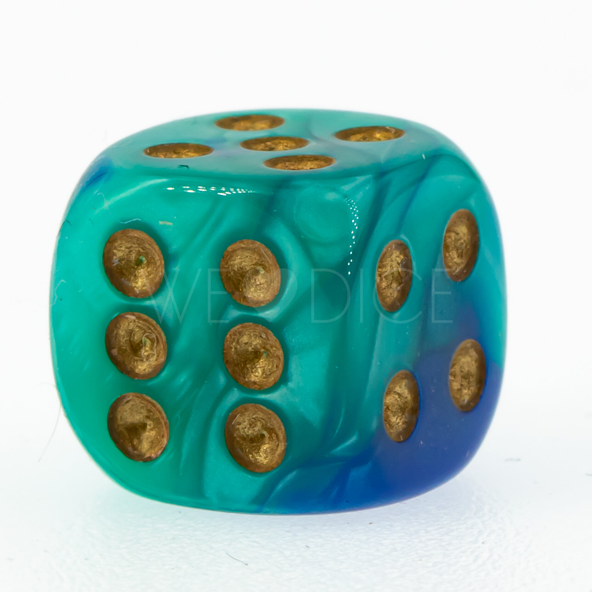 Gemini® Blau-Grün / gold 12mm W6 Würfel mit Punkten (1 Stück)