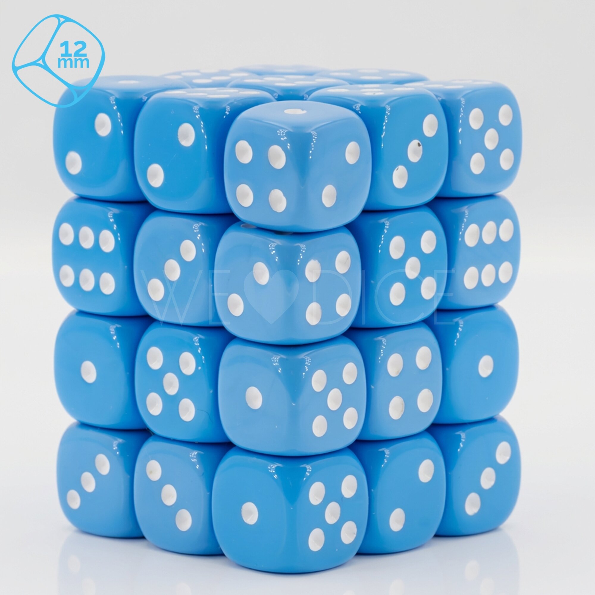 Opaque light blue / white 12mm D6 Dice Set  (36Pcs)