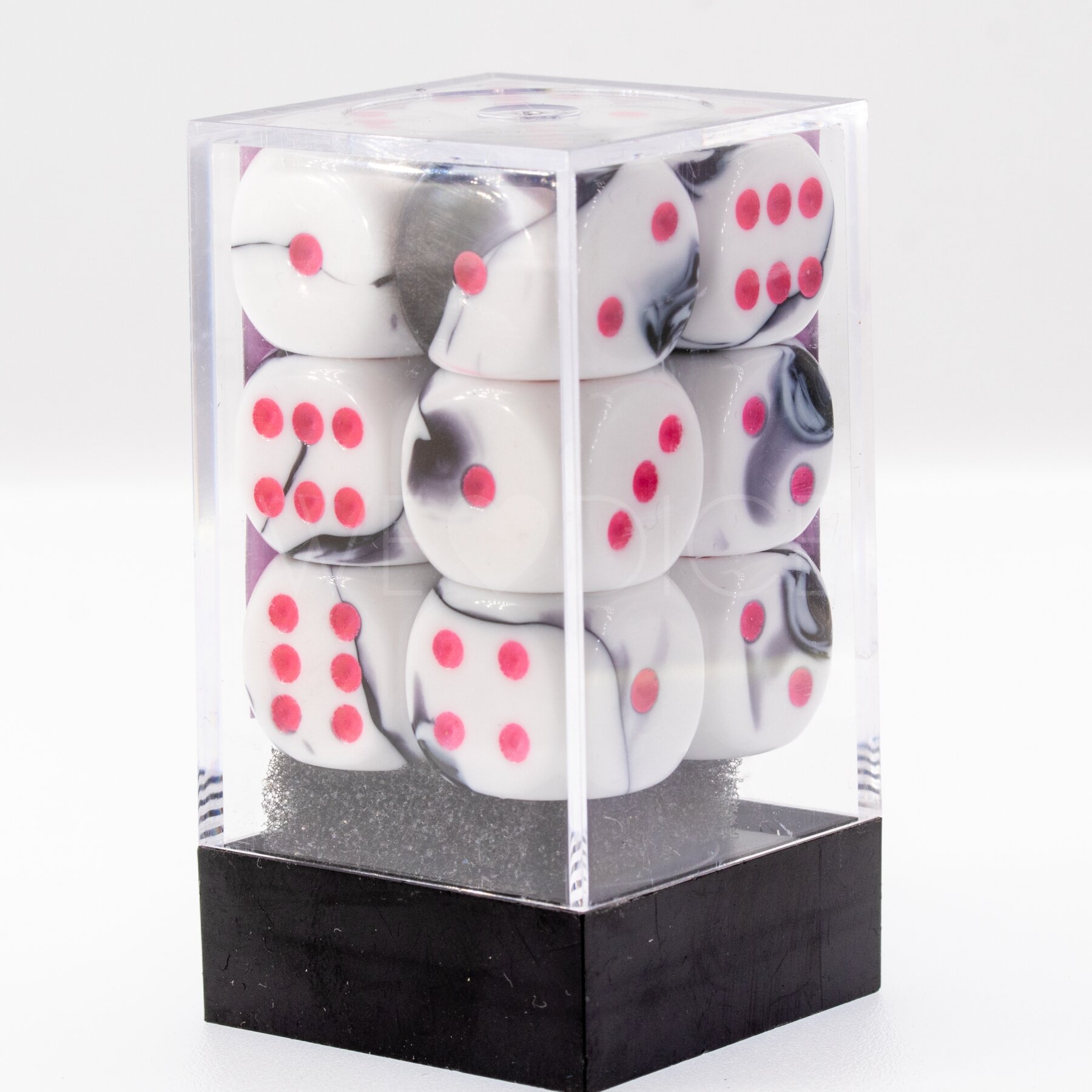 Gemini® Schwarz-Weiß / Rosa 16mm W6 Würfel Set (12 Würfel)
