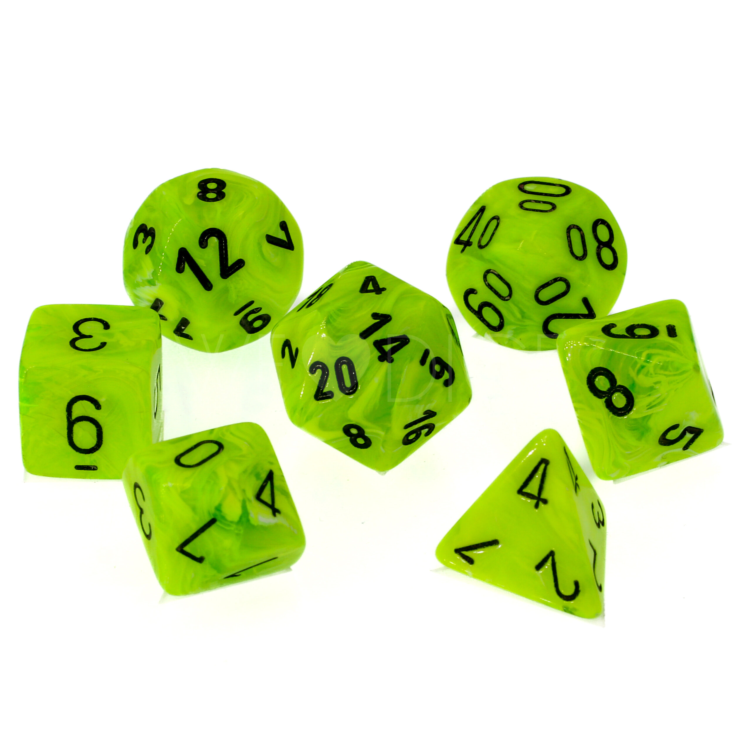 Vortex® Polyhedral Hellgrün / Schwarz 7-Würfel Set