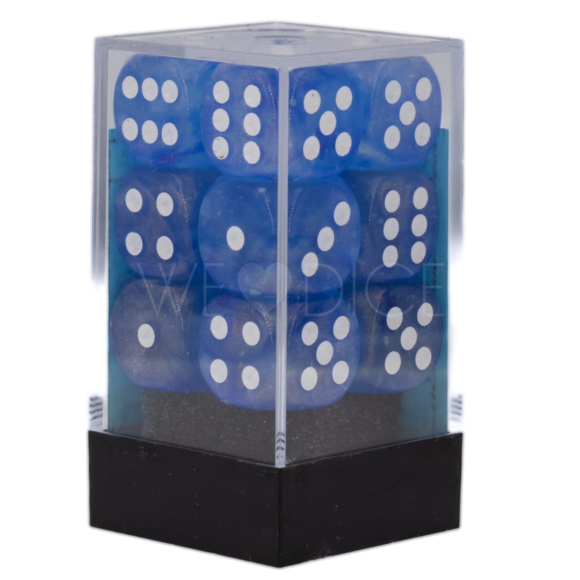 Borealis® Himmelblau / Weiß 16mm W6 Würfel Set (12 Würfel)