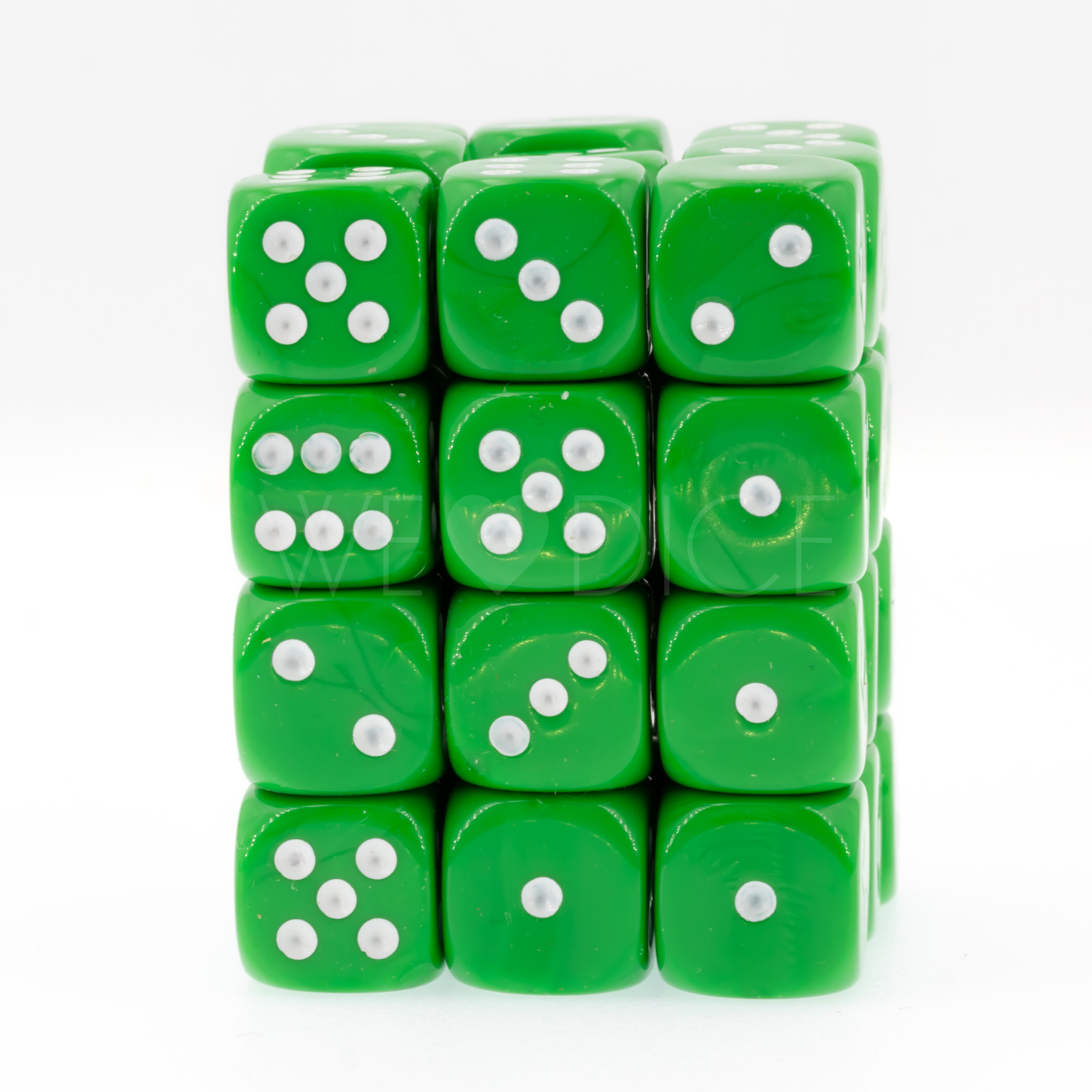 Opaque light green / white 12mm D6 Dice Set  (36Pcs)