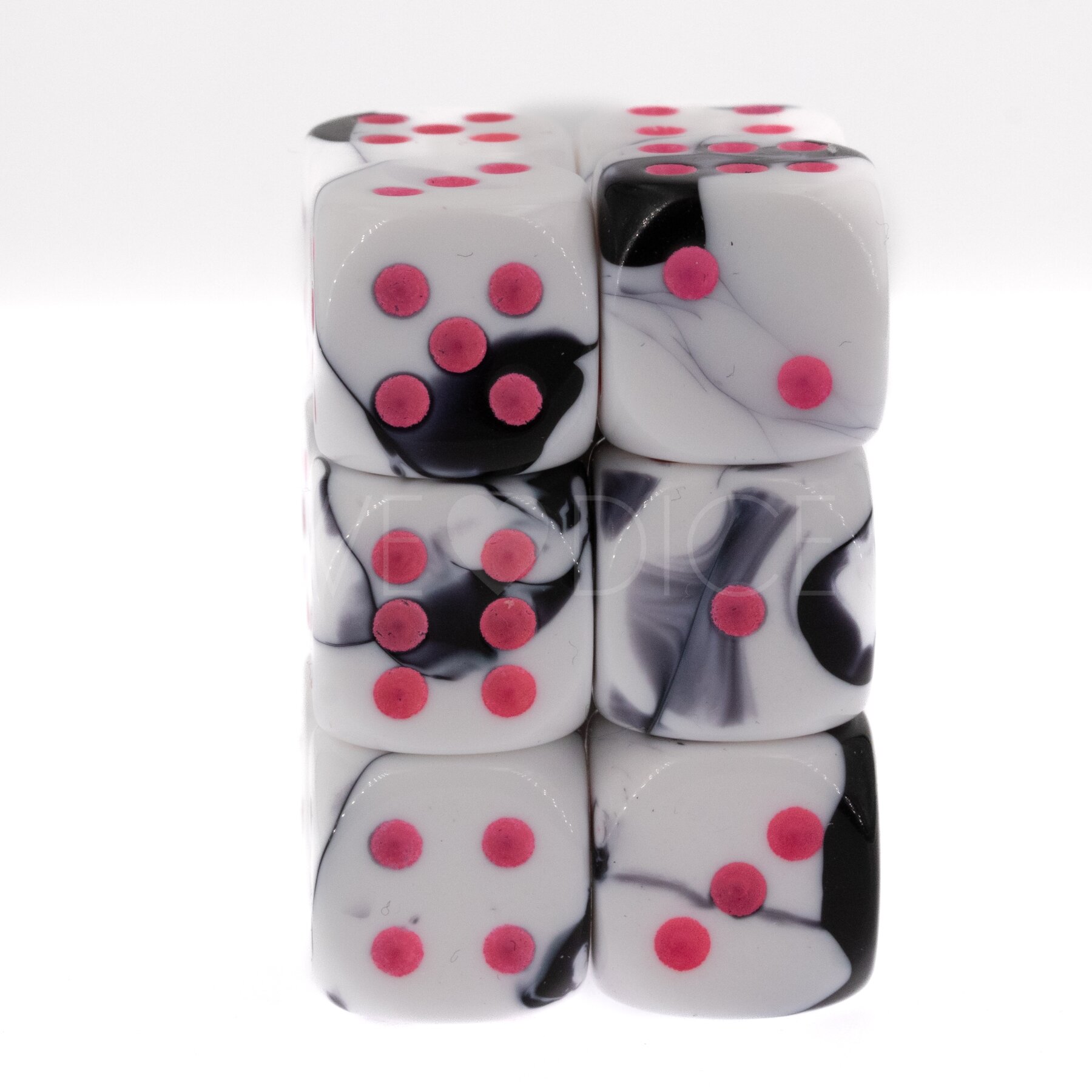 Gemini® Schwarz-Weiß / Rosa 16mm W6 Würfel Set (12 Würfel)