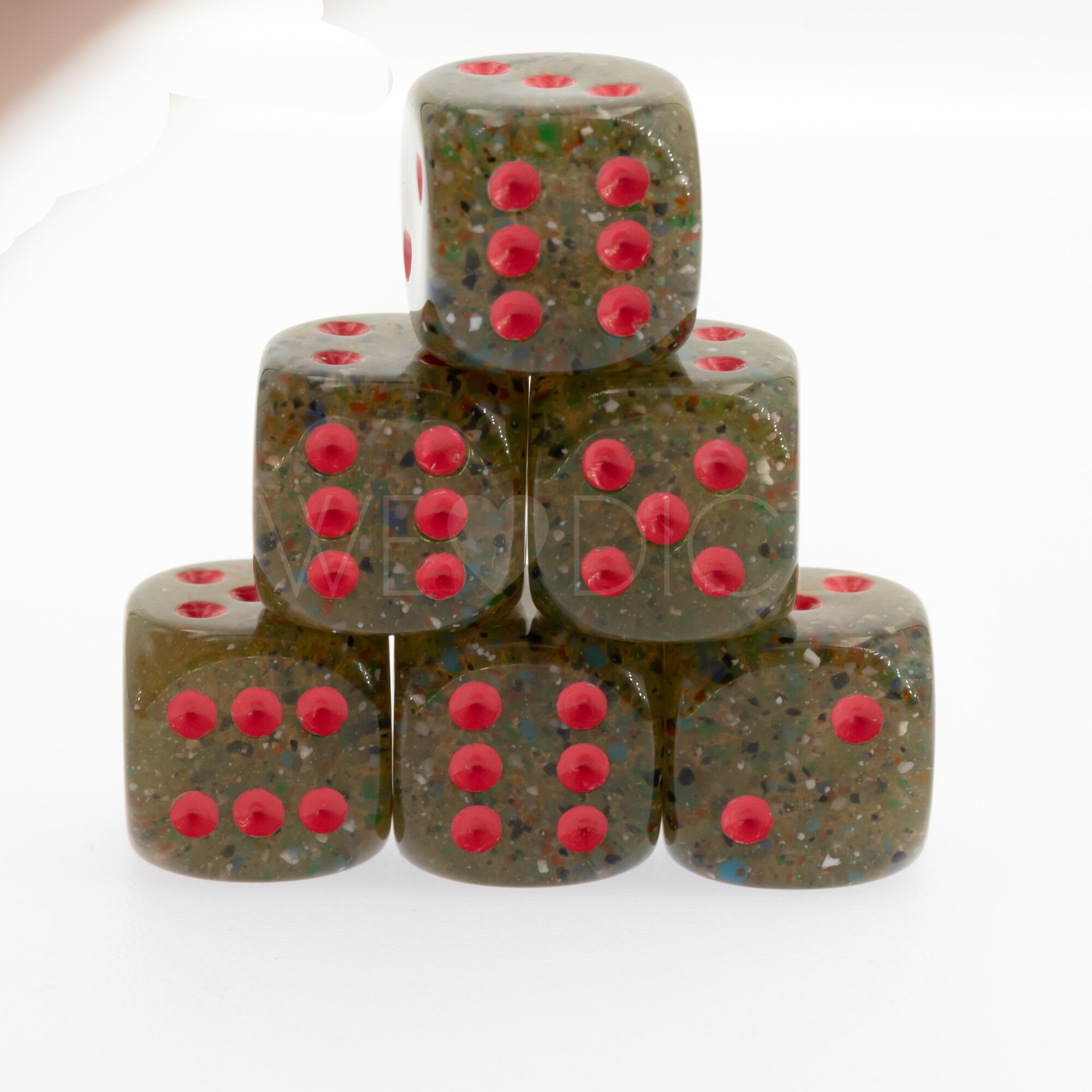 16mm  D6 Dice in Midnight green / red