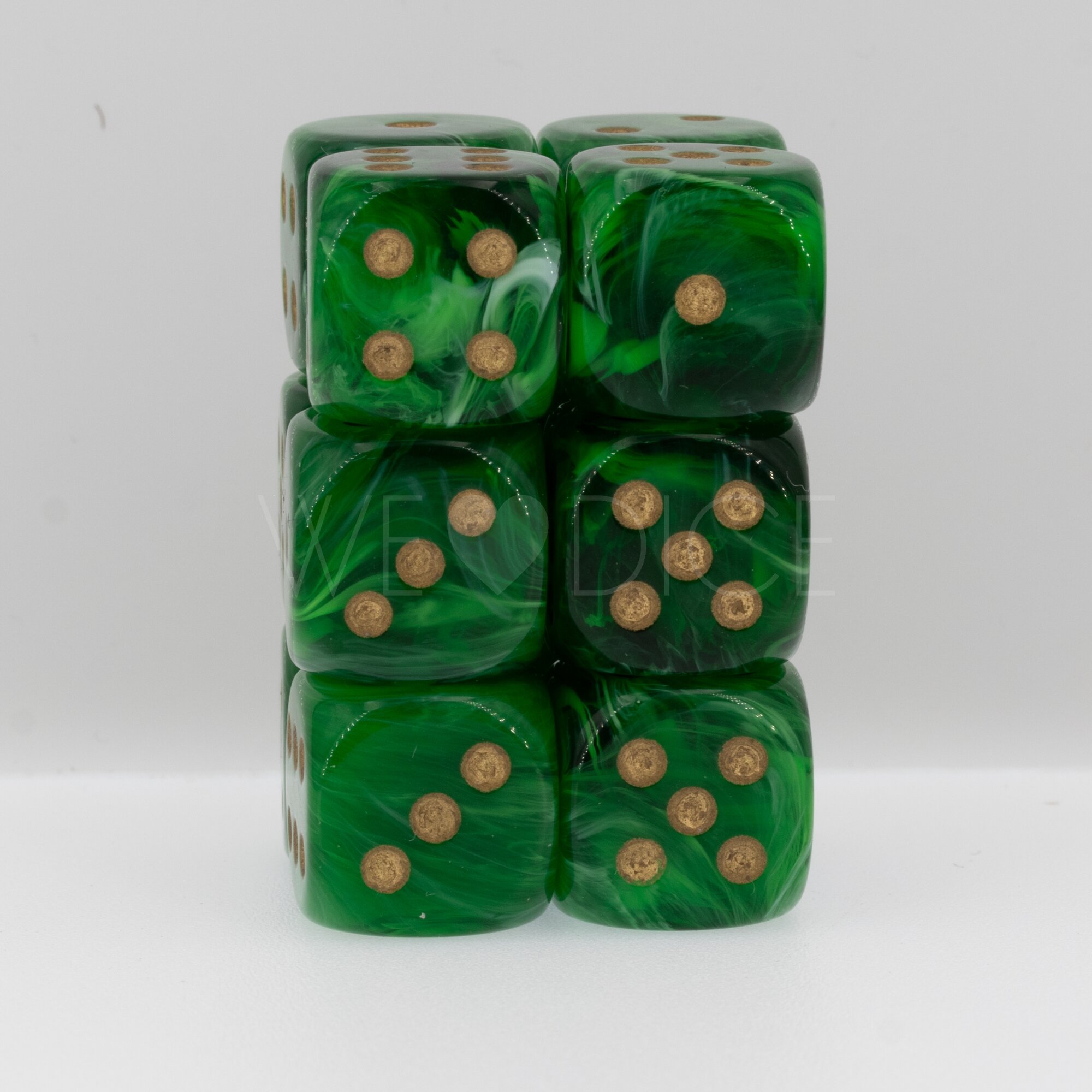 Vortex® Grün / Gold 16mm W6 Würfel Set (12 Würfel)