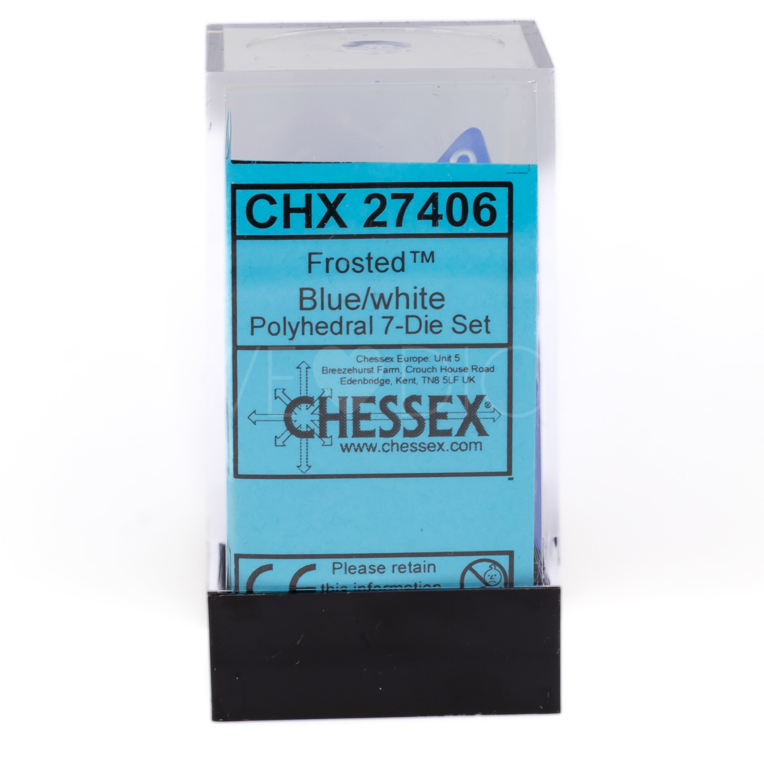 Frosted Polyhedral Blau / weiß 7-Würfel Set