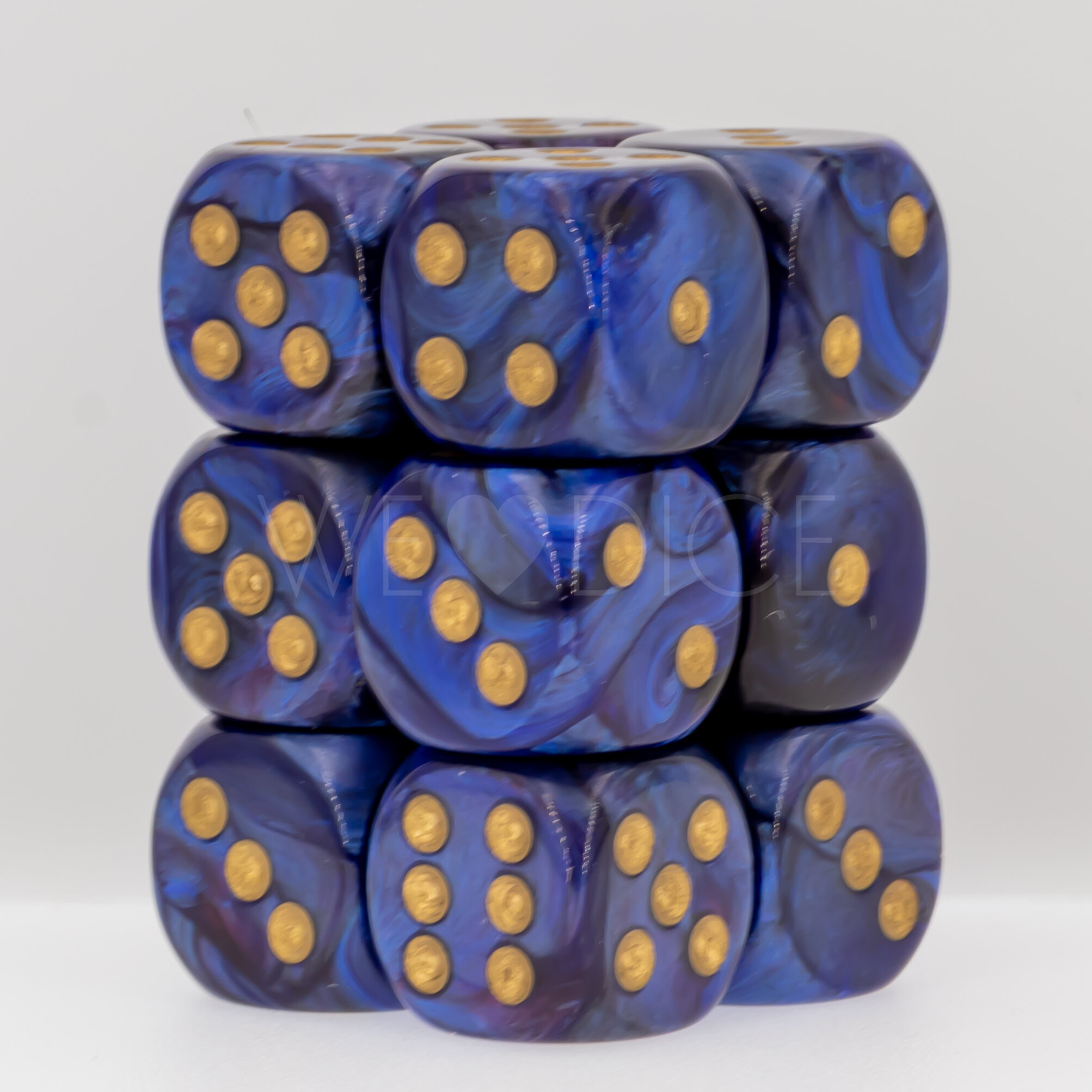 Scarab® Königsblau / Gold 16mm W6 Würfel Set (12 Würfel)