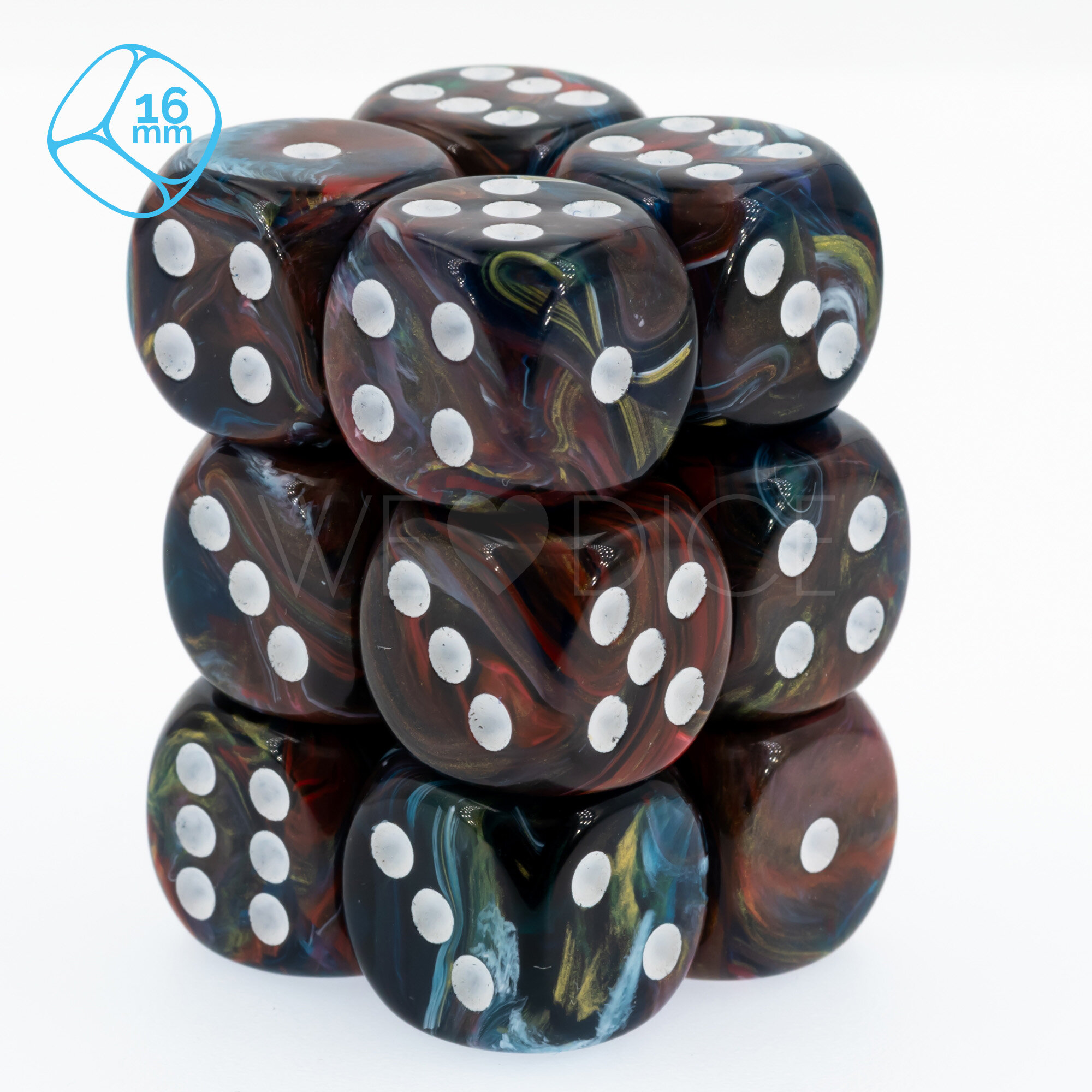 carneval Pietersit brown / white 16mm D6 Dice Set  (12Pcs)