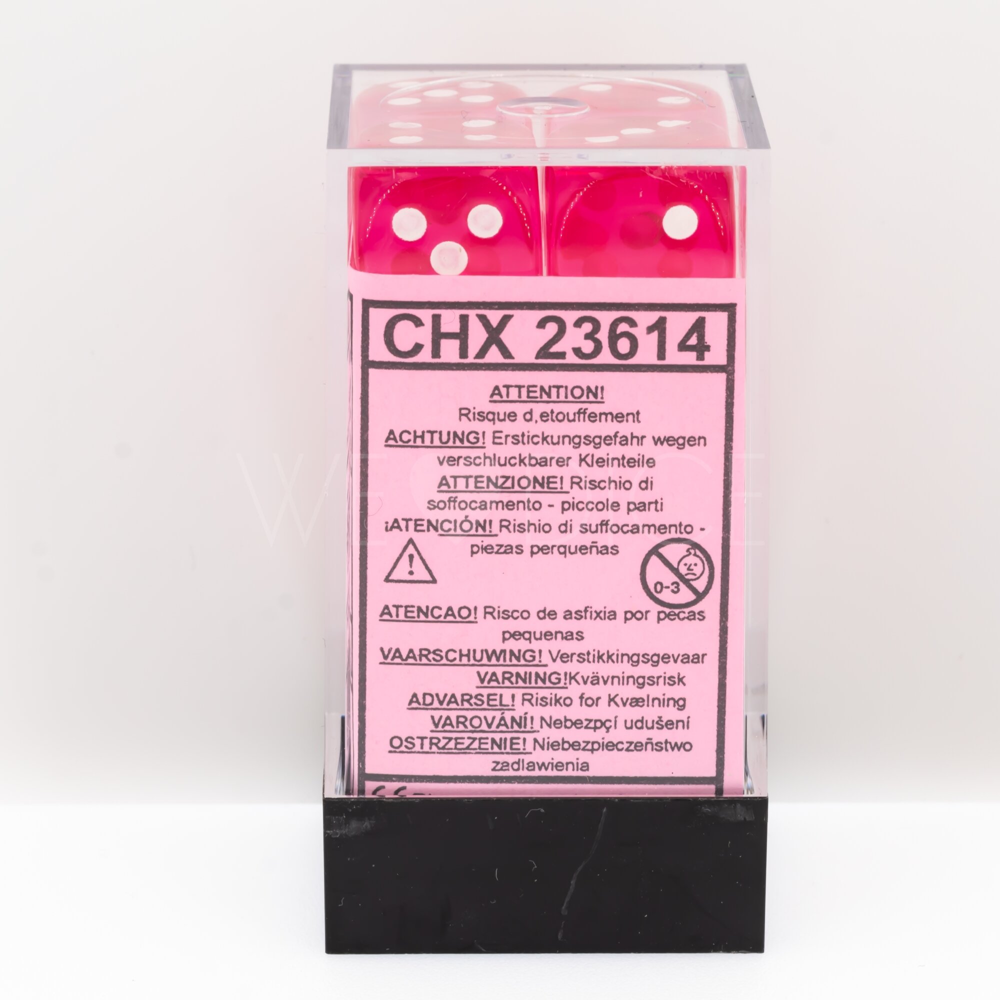 Transparent Rosa / weiß 16mm W6 Würfel Set (12 Würfel)