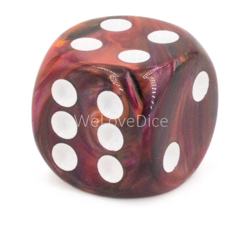 16mm  D6 Dice in dark redpink / white