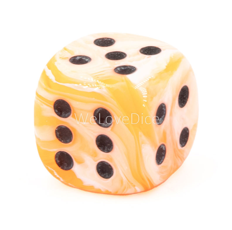 22mm  D6 Dice in ice cream orange / black Marbled