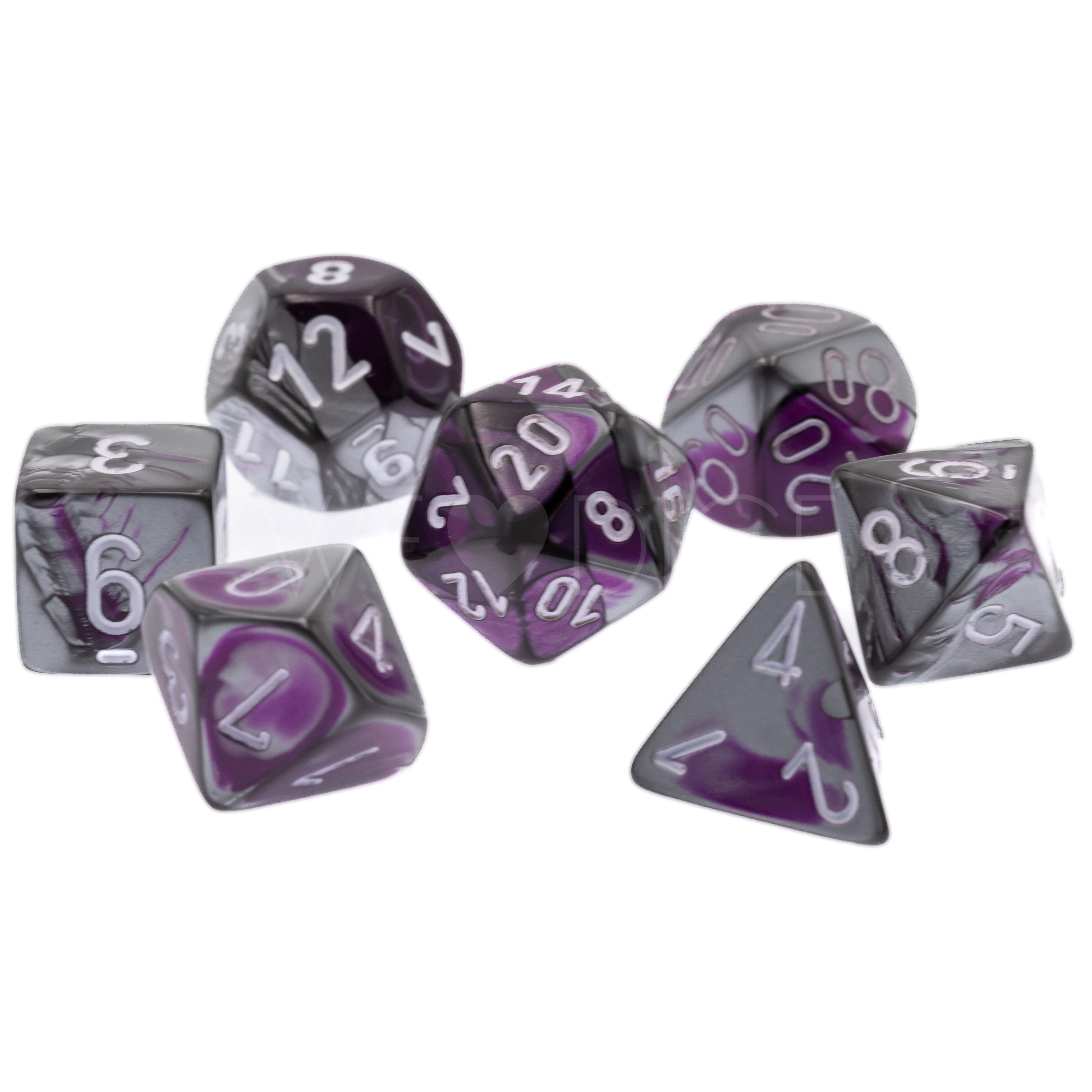 Gemini® Polyhedral Lila-Stahl / weiß 7-Würfel Set