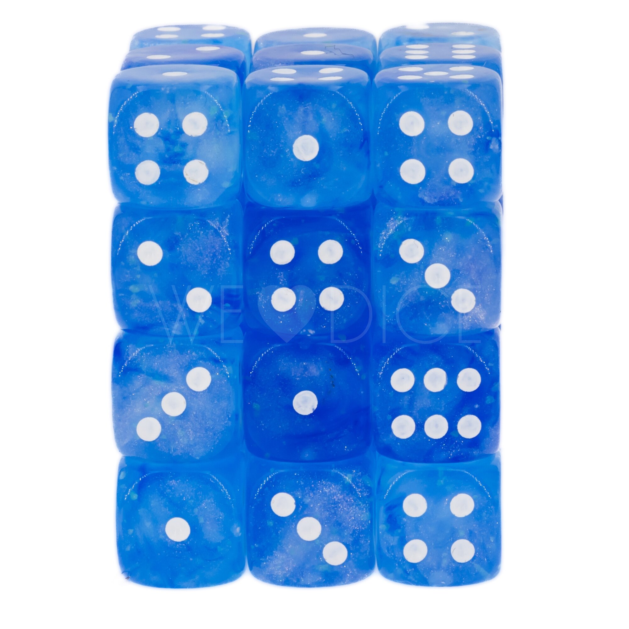 Borealis® Himmelblau / Weiß 12mm W6 Würfel Set (36 Würfel)