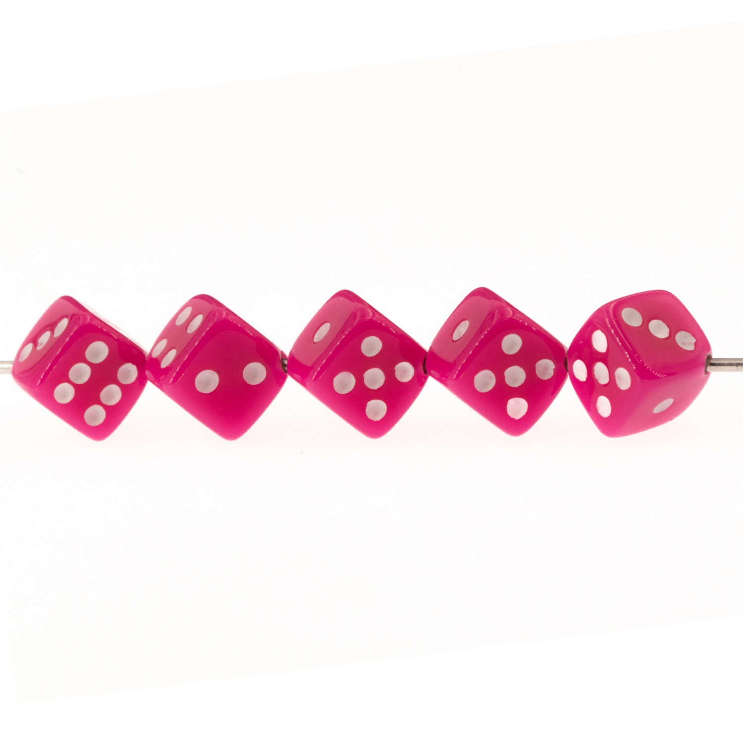  5mm Dice bead - pink / white Opaque, in