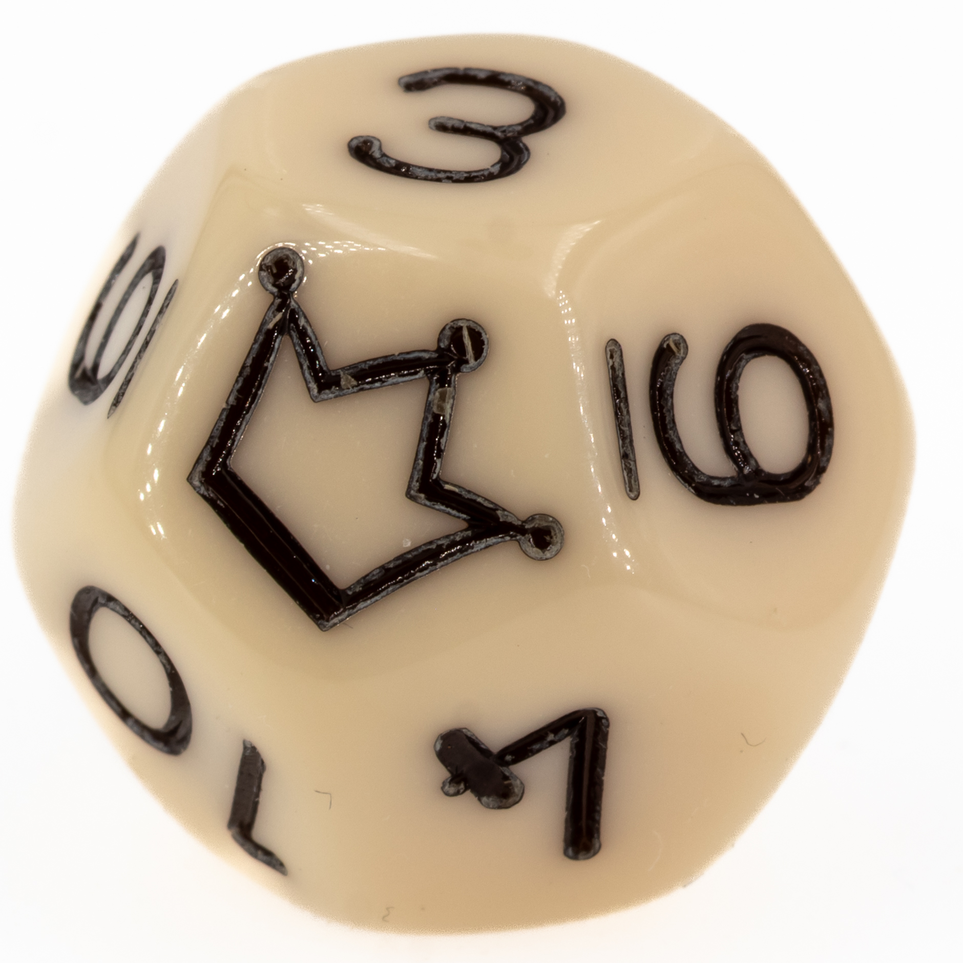 W12 Würfel 1-10 & Stern elfenbein / schwarz satt