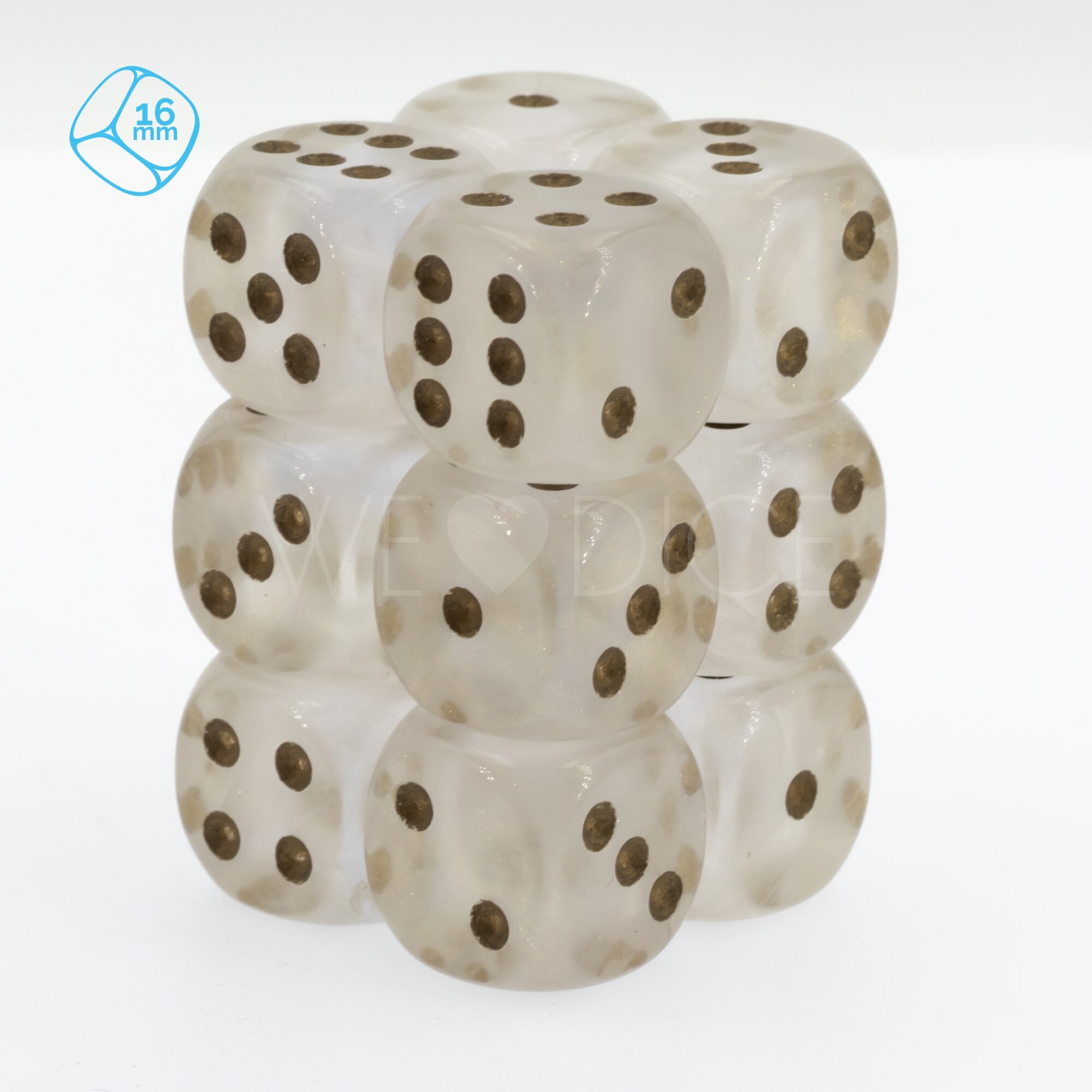 Translucent gold dust / gold 16mm D6 Dice Set  (12Pcs)