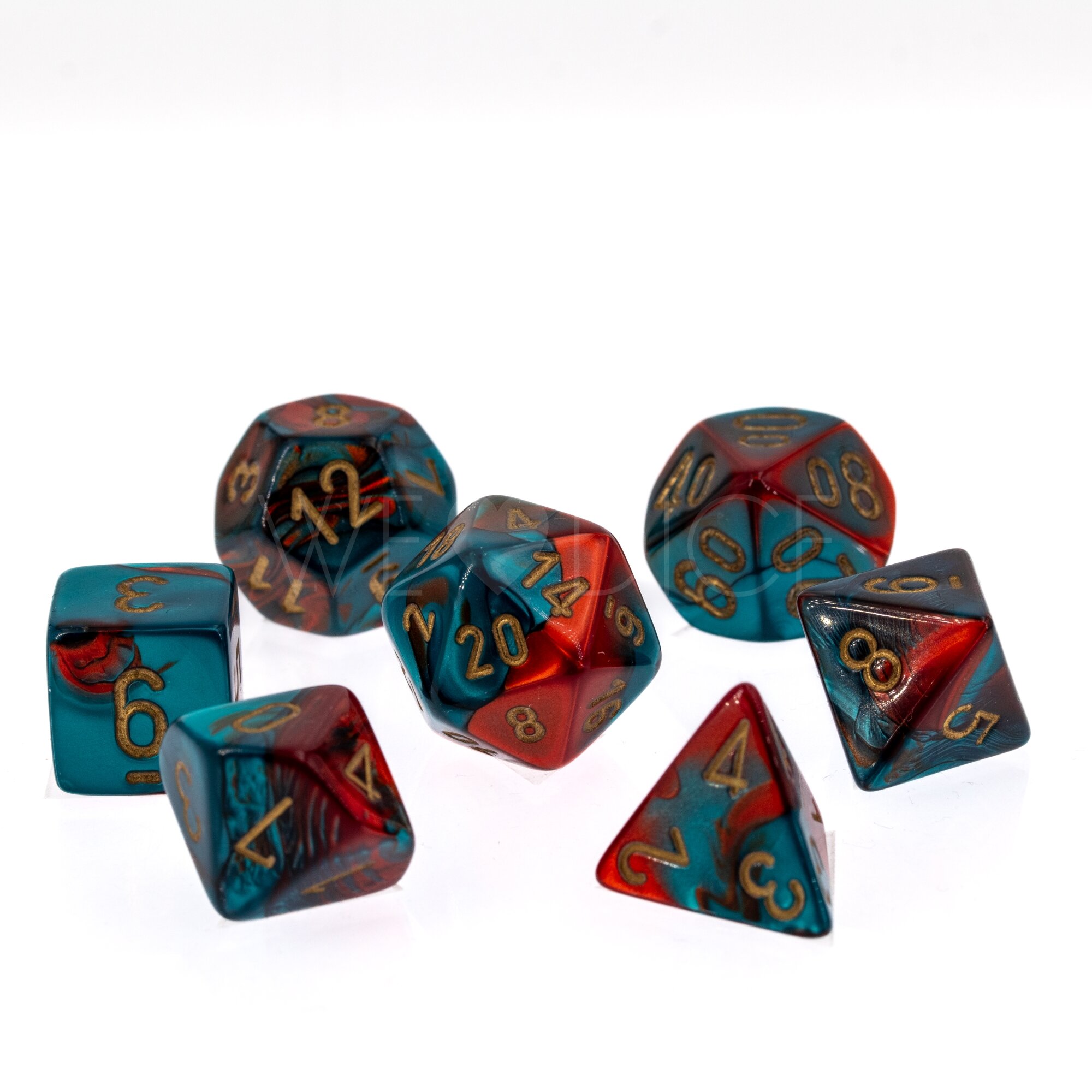 Gemini® Polyhedral Rot-Blaugrün / gold 7-Würfel Set