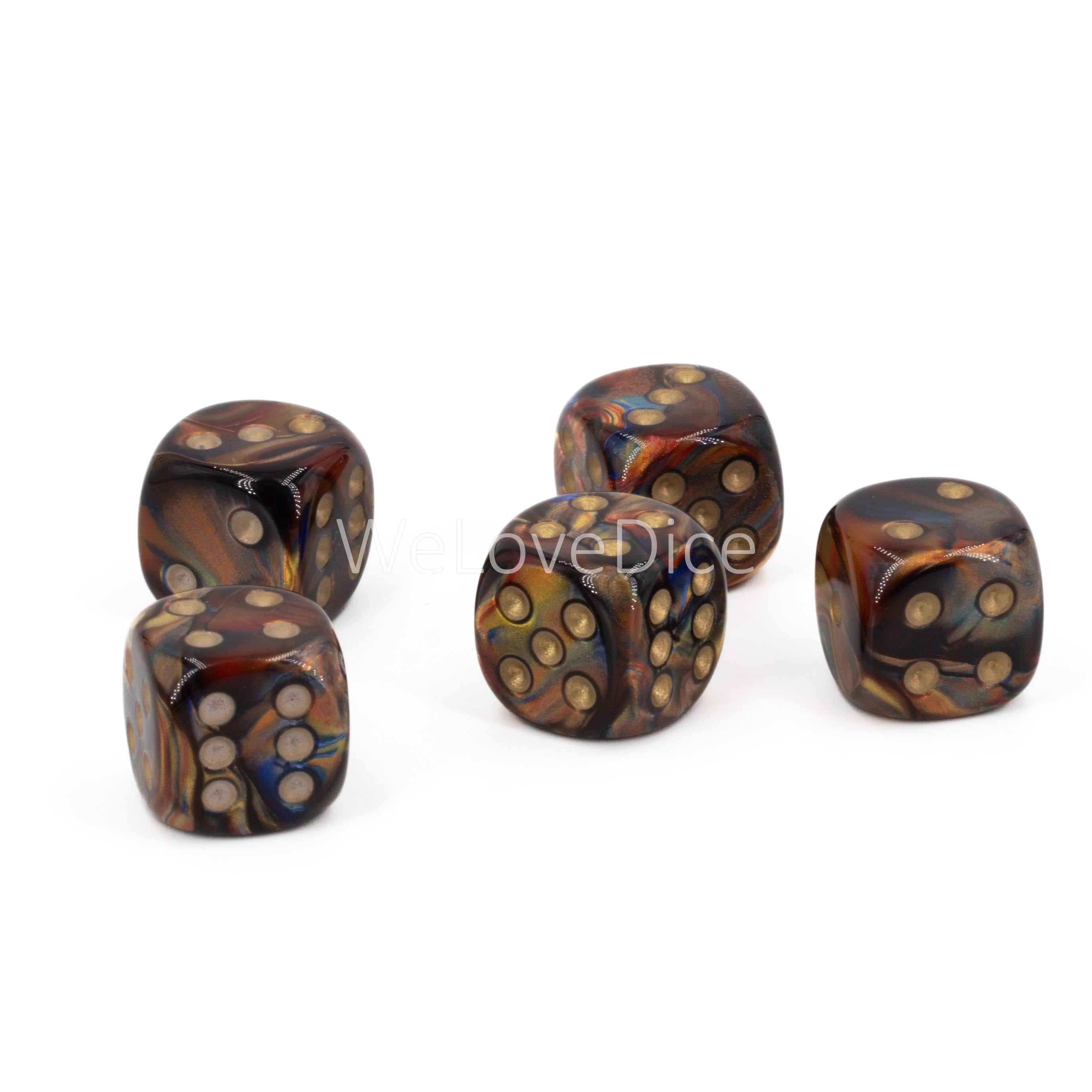 16mm  D6 Dice in brown gold / gold Marbled